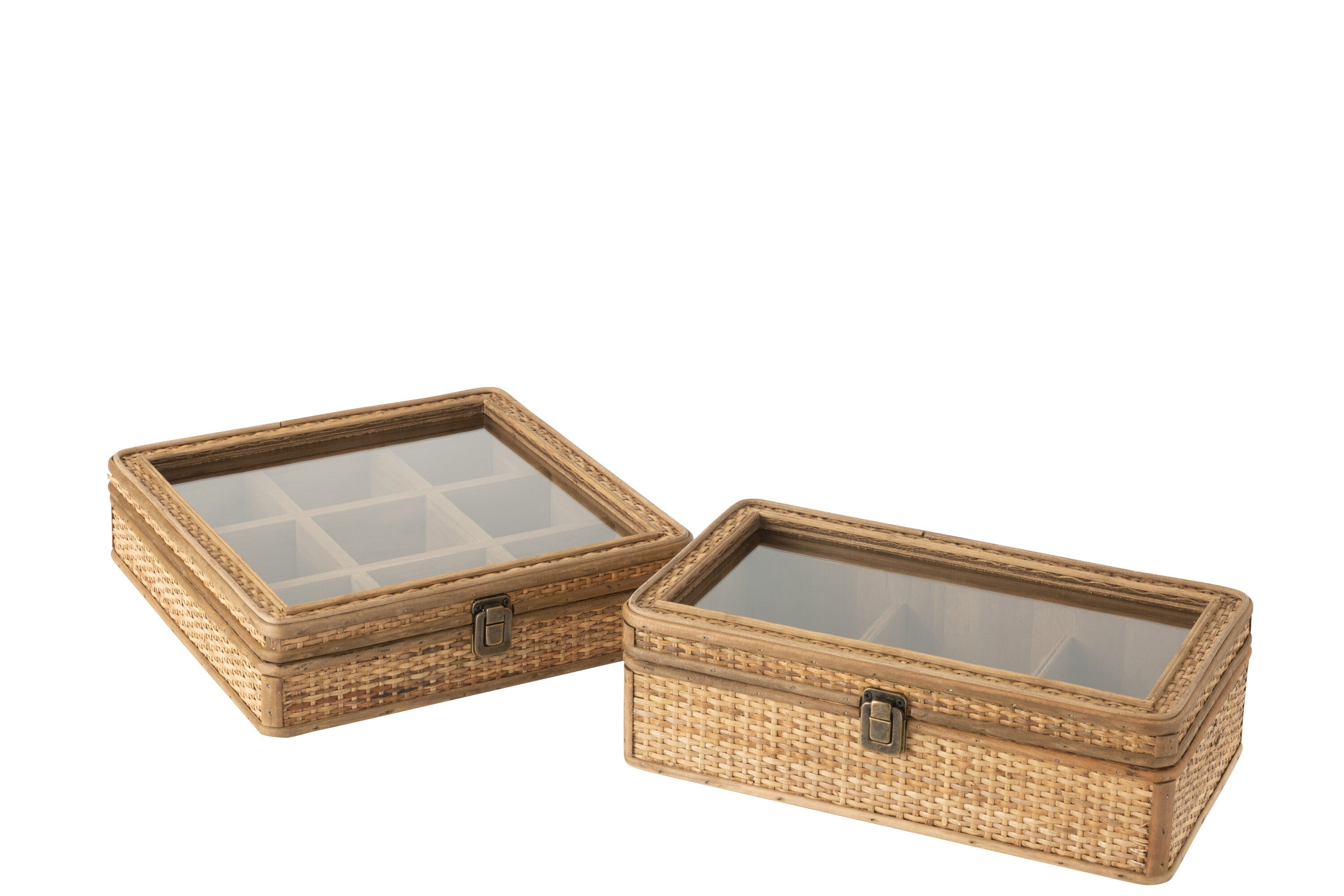 J-Line Doos Recthoek 6 Compartimenten Rotan/Glas Naturel