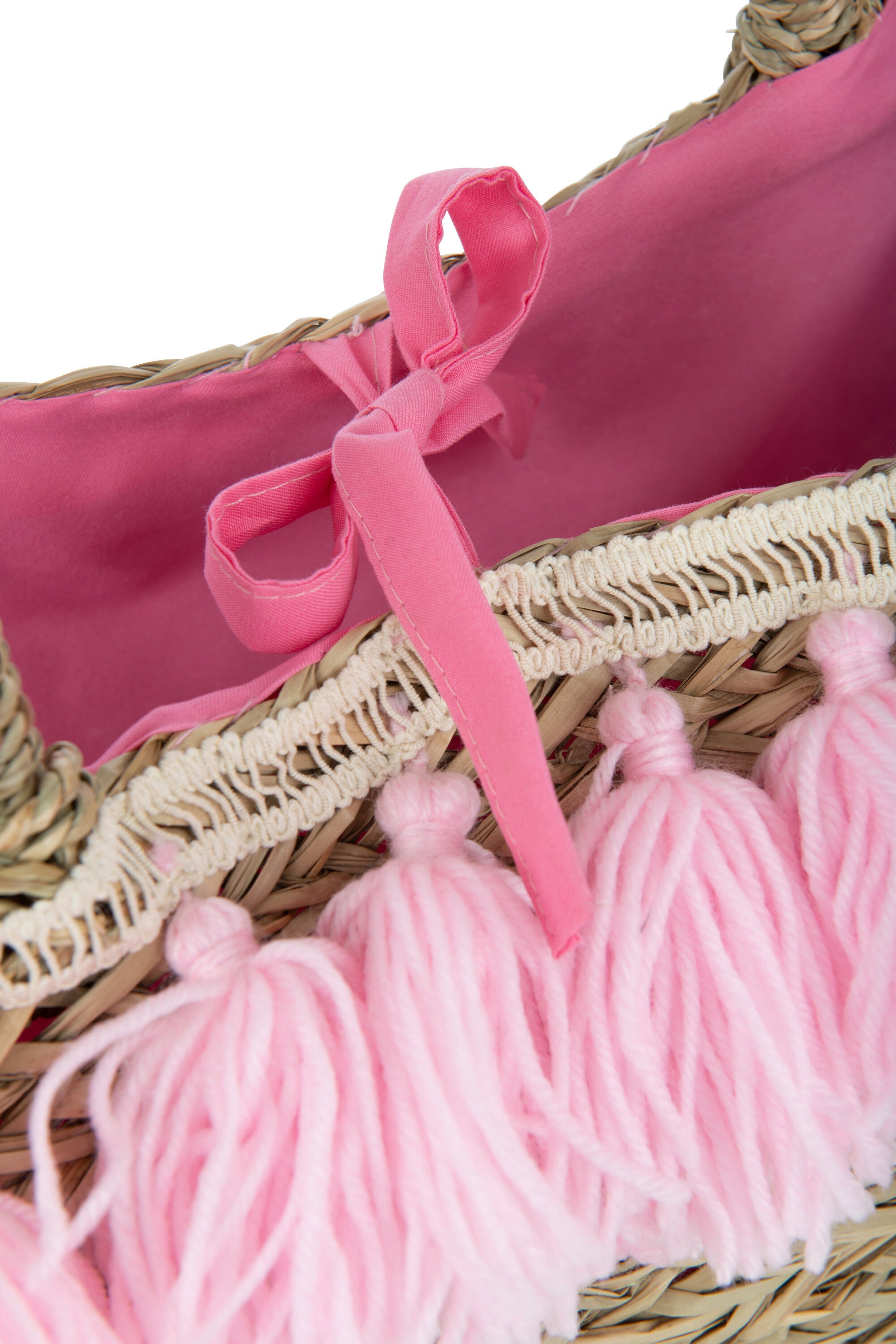 J-Line Strandtas Kwasten Jute/Textiel Naturel/Roze