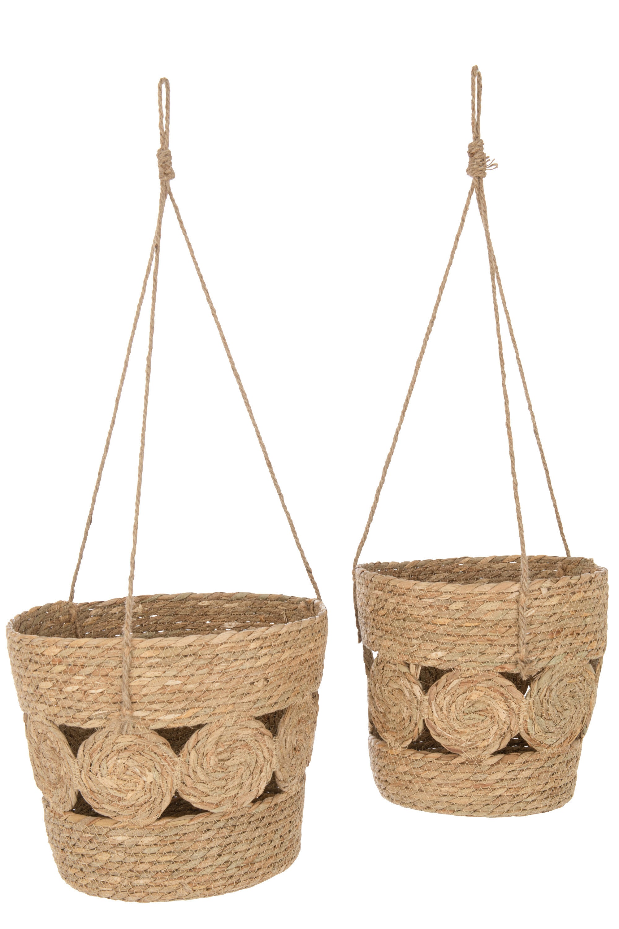 J-Line Set Van 2 Mand Rond Hangend Met Motief Riet Naturel
