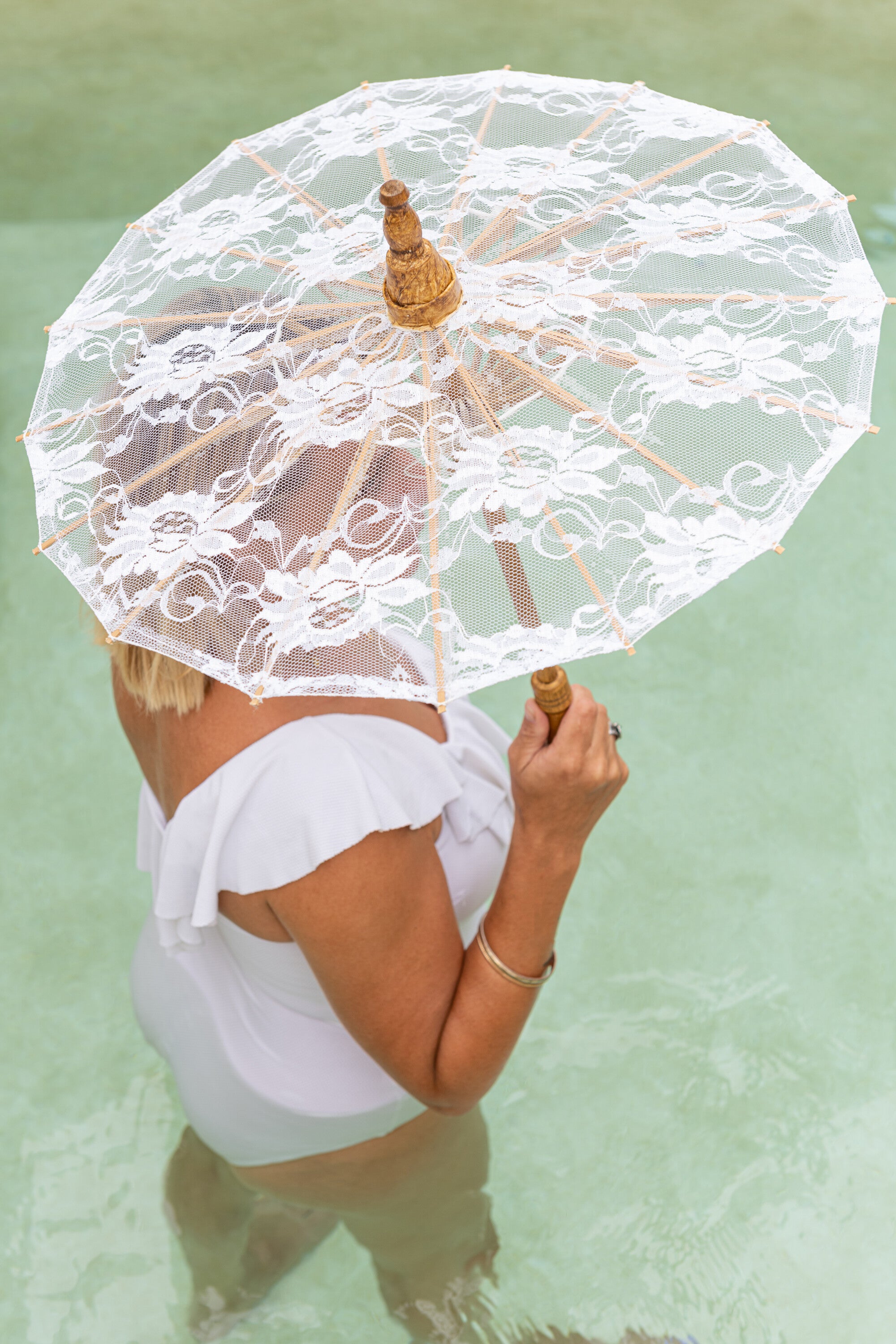 J-Line parasol Motiefs - hout - wit