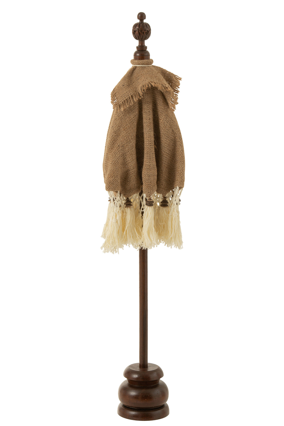 Parasol Kwastjes+Voet Jute/Hout Beige/Wit Klein