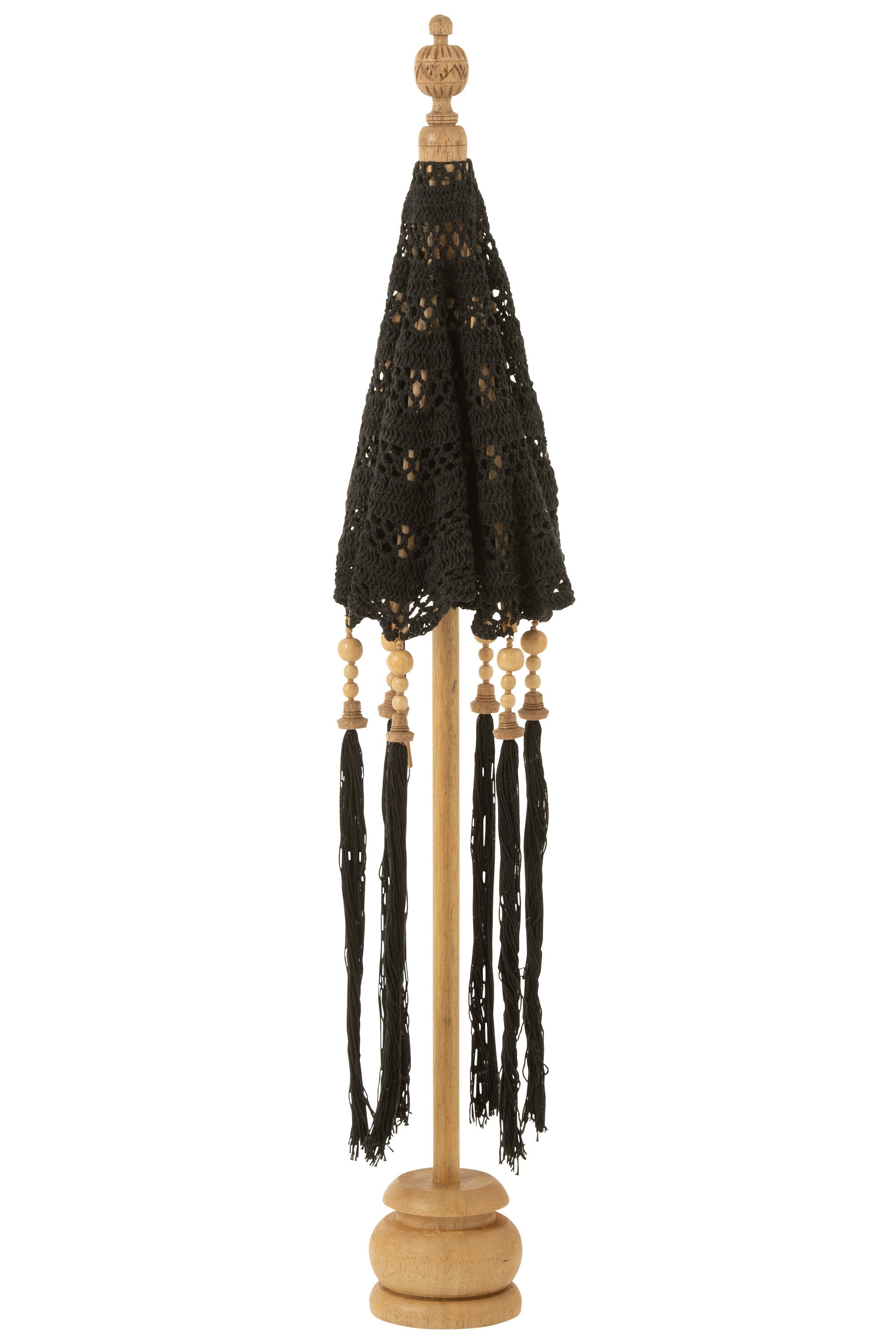 Parasol Kwastjes+Voet Katoen/Hout Zwart Klein