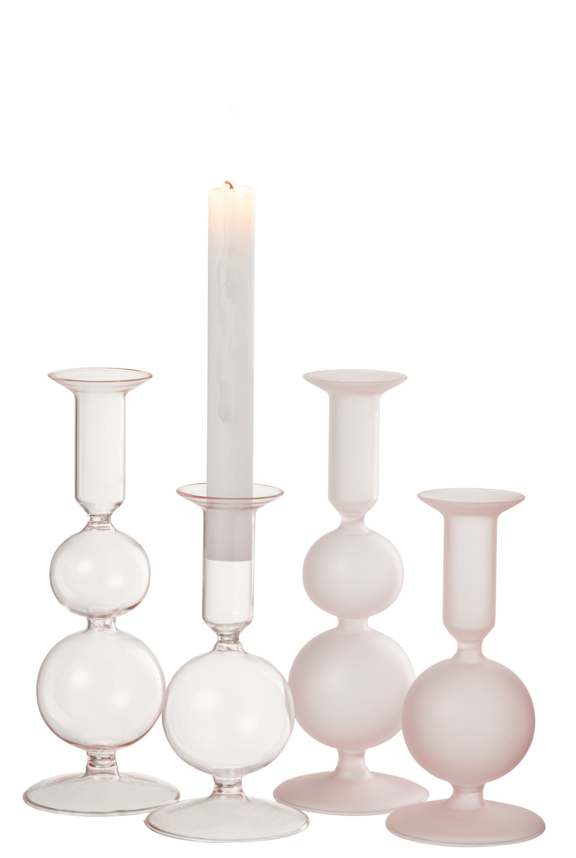 Kaarsenhouder 2 bollen Mat/Transparant Glas Lichtroze Assortiment van 2