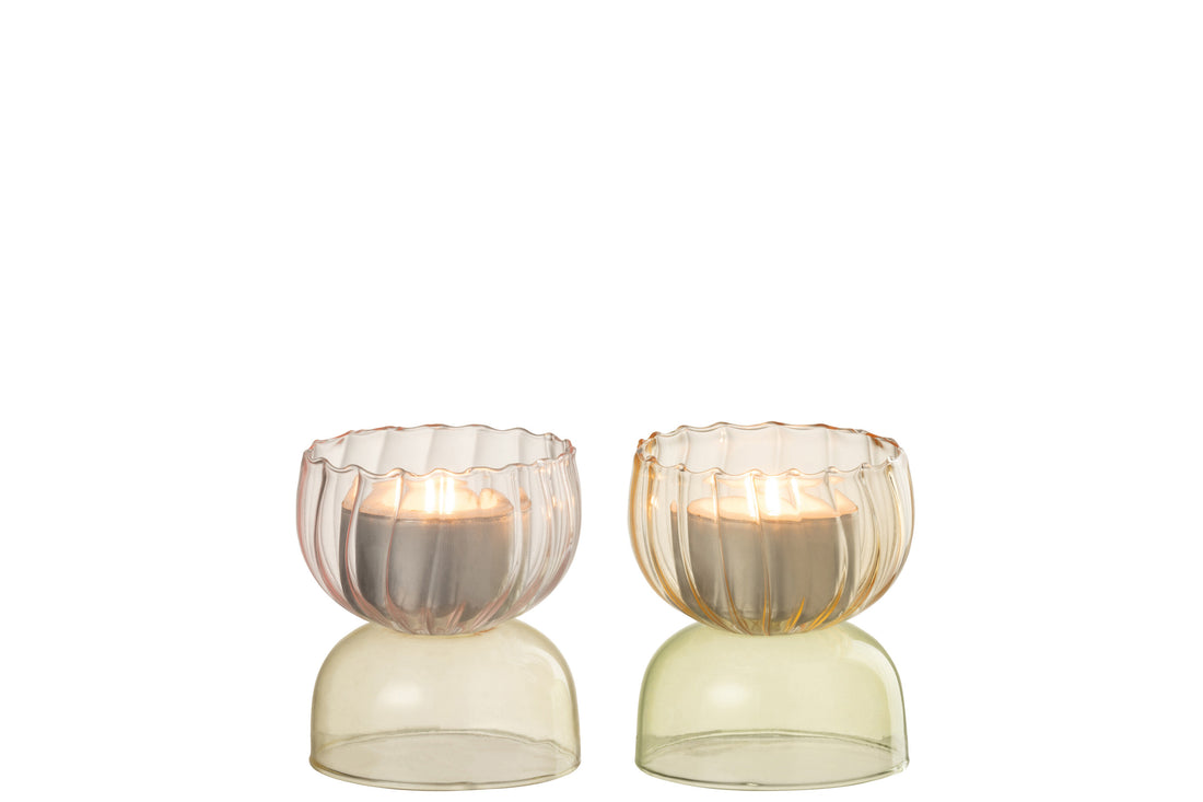 Kaarsenhouder Halve Bollen Glas Mix Assortiment Van 2