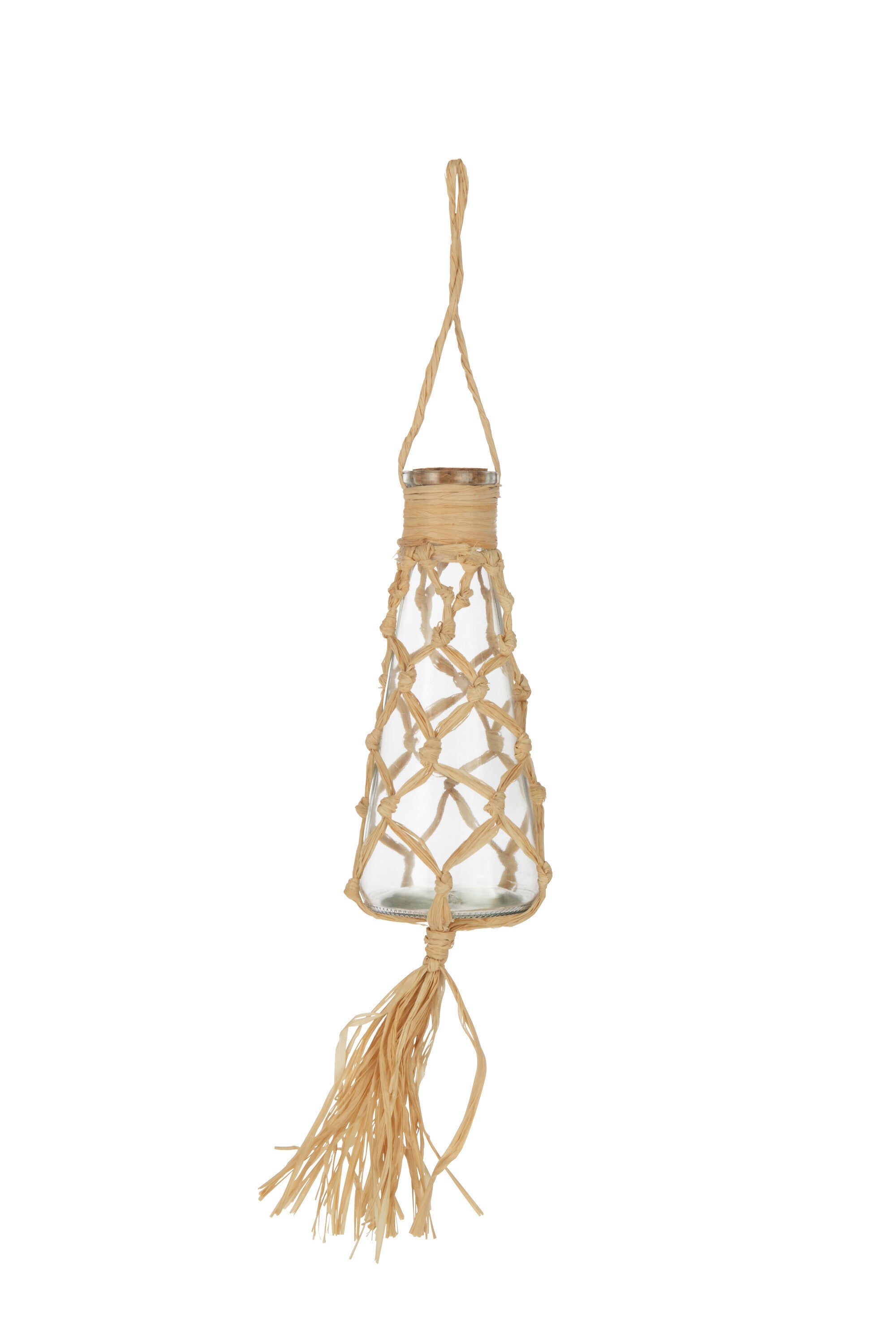 J-Line Hangend Fles Decoratie Glas/Raffia Naturel