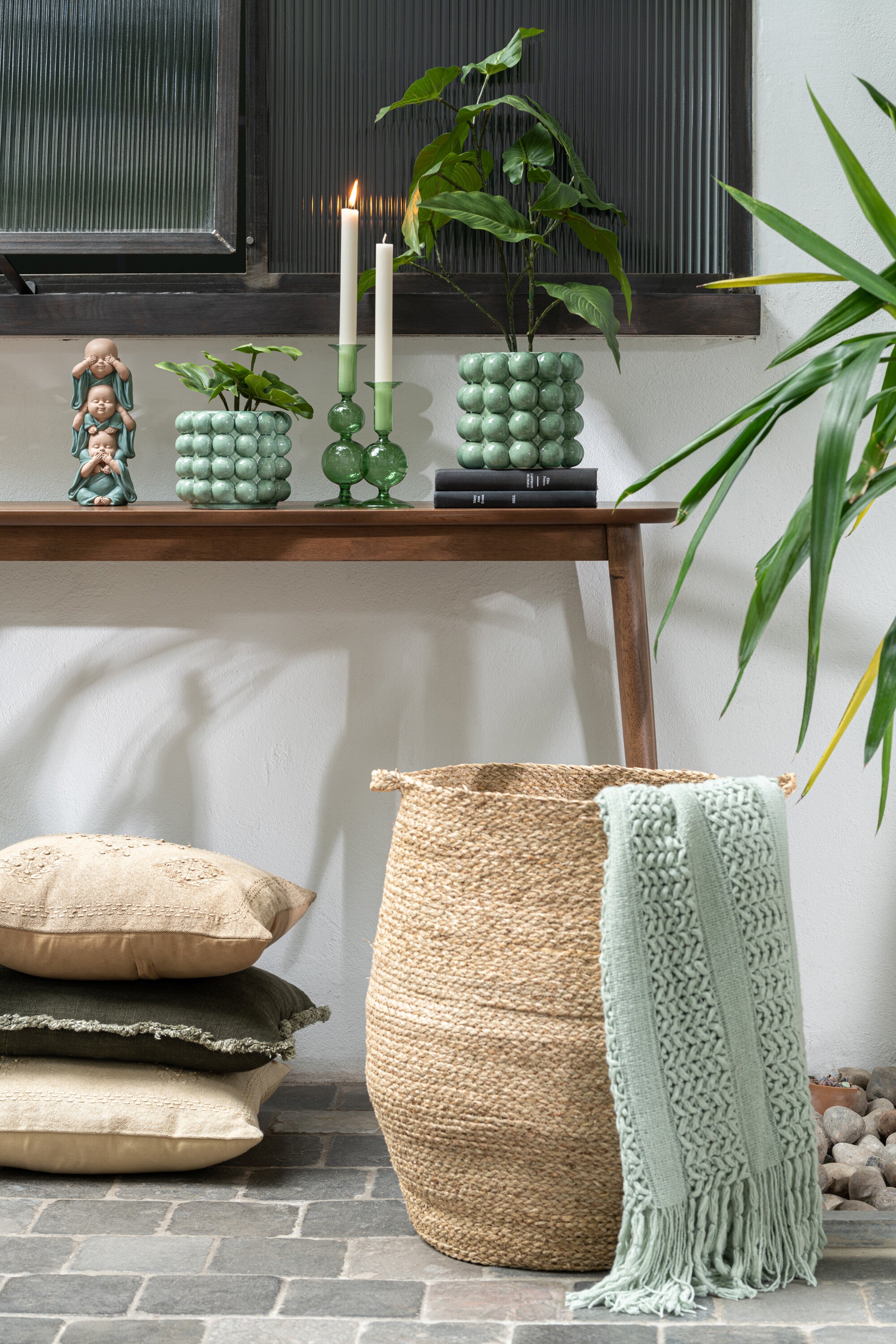 J-Line Plaid gebreid - polyester - lichtgroen - 160 x 130 cm