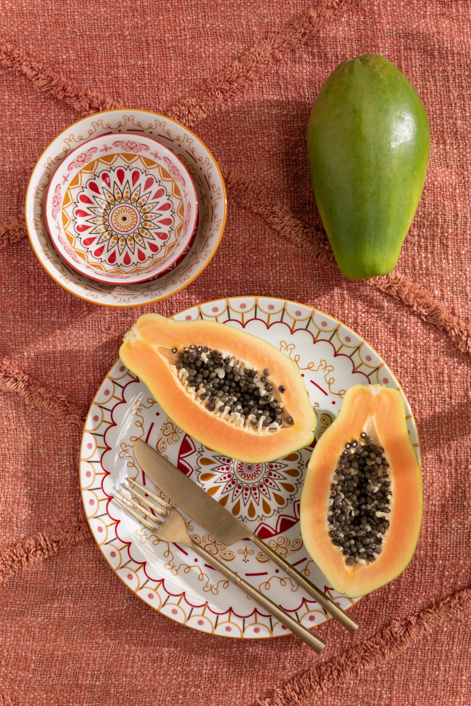 J-Line Plaid - katoen - terracotta - 190 x 56 cm