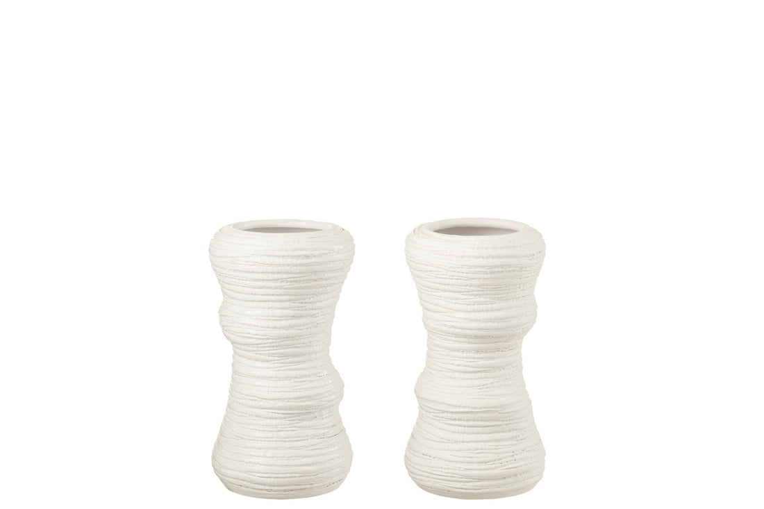 J-Line Vaas Organisch Keramiek Wit Small Assortiment Van 2 - 30.00 cm hoog