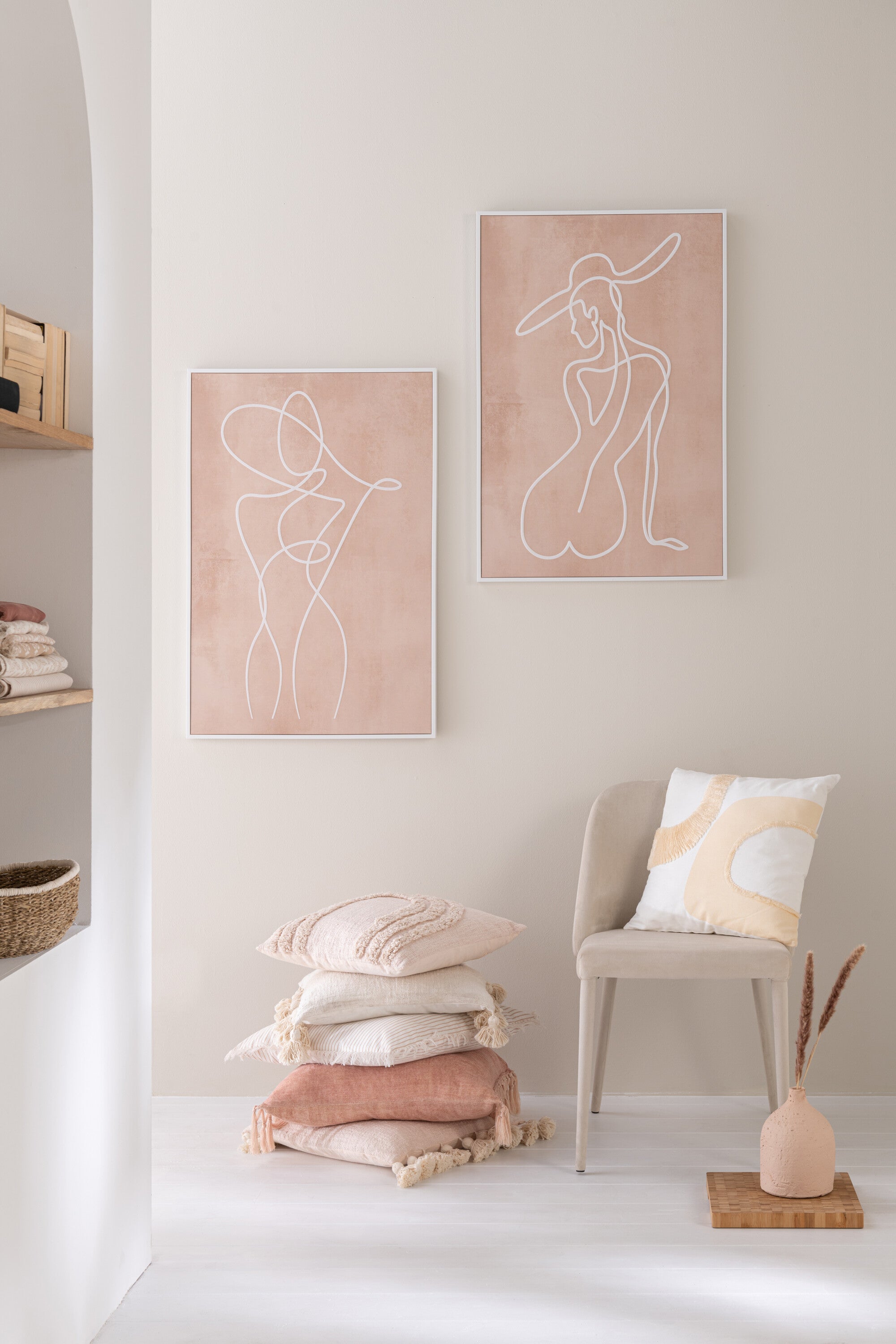 J-Line Kussen Cirkel Textiel Wit/Beige