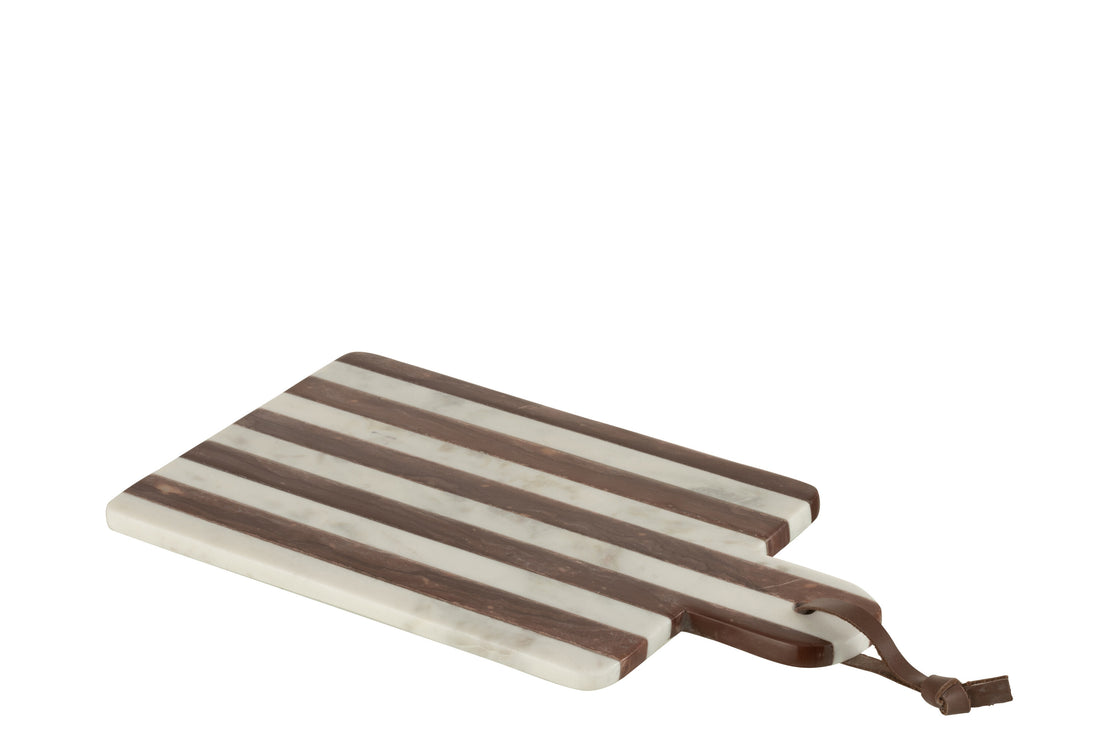 J-Line Rechthoekige Streep Marmer snijplank - steen - wit/bruin