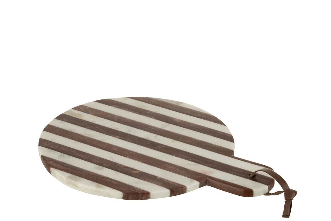 J-Line Rond Streep Marmer snijplank - steen - wit/bruin