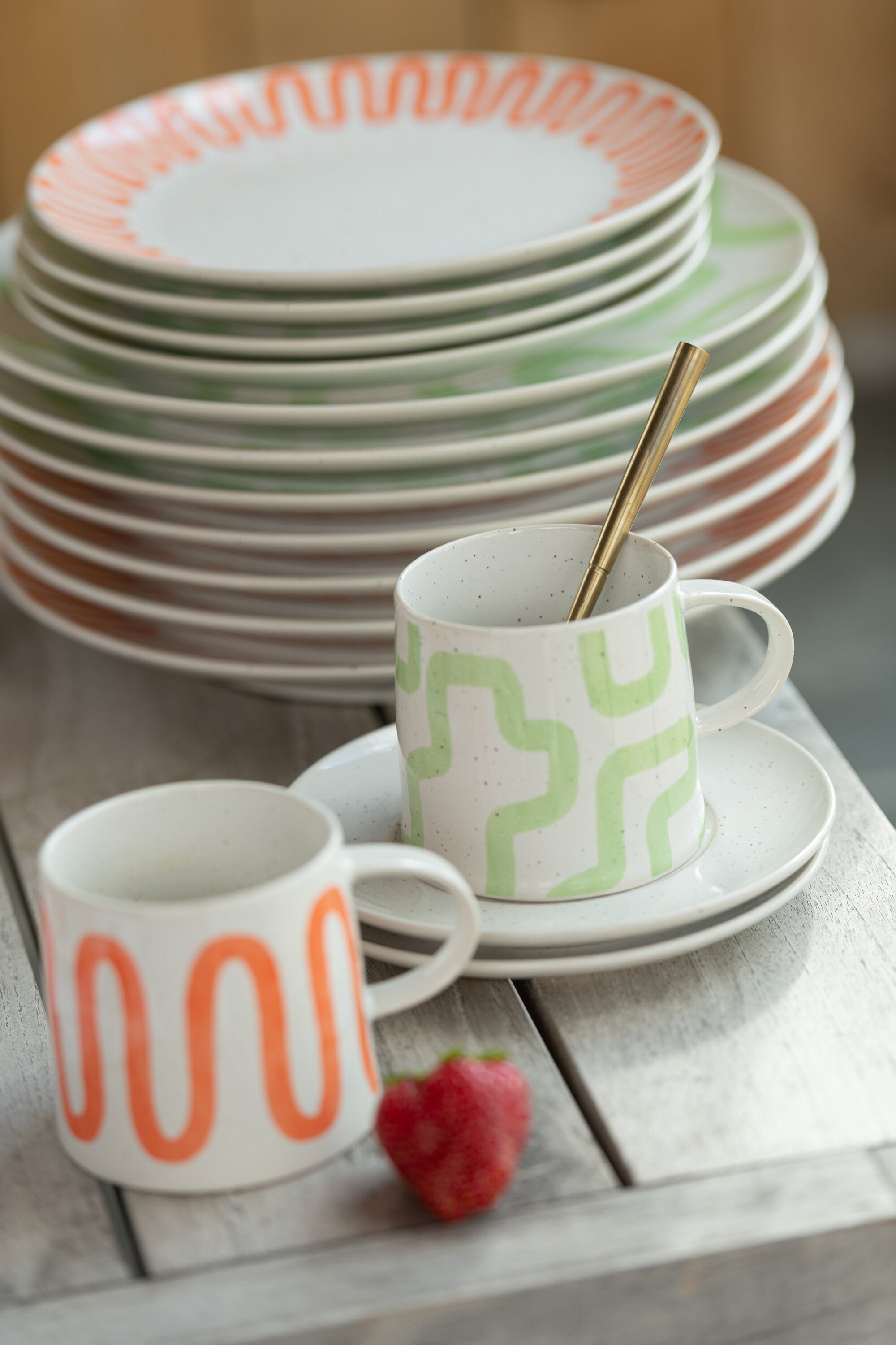 J-Line Mok + Bordje Curve Porselein Oranje