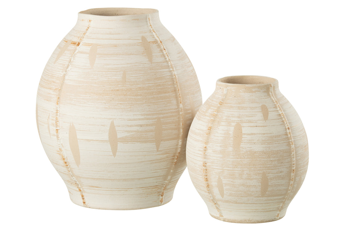 Vaas rond keramiek beige groot