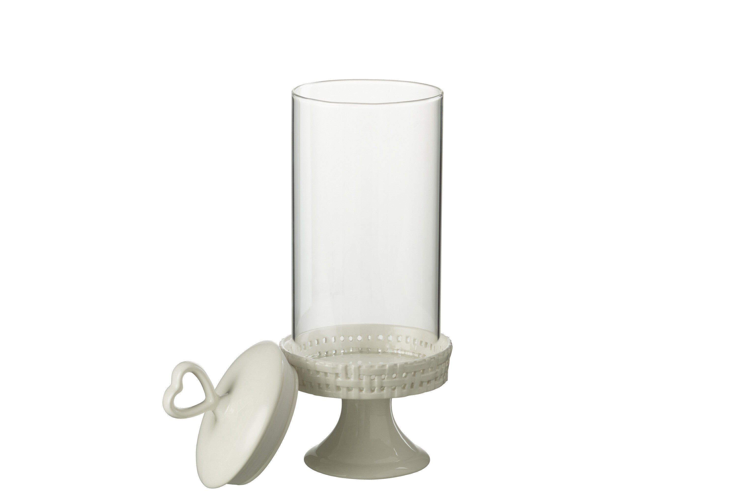 J-Line Cake bord onder glas - taartplateau - keramiek - wit - M