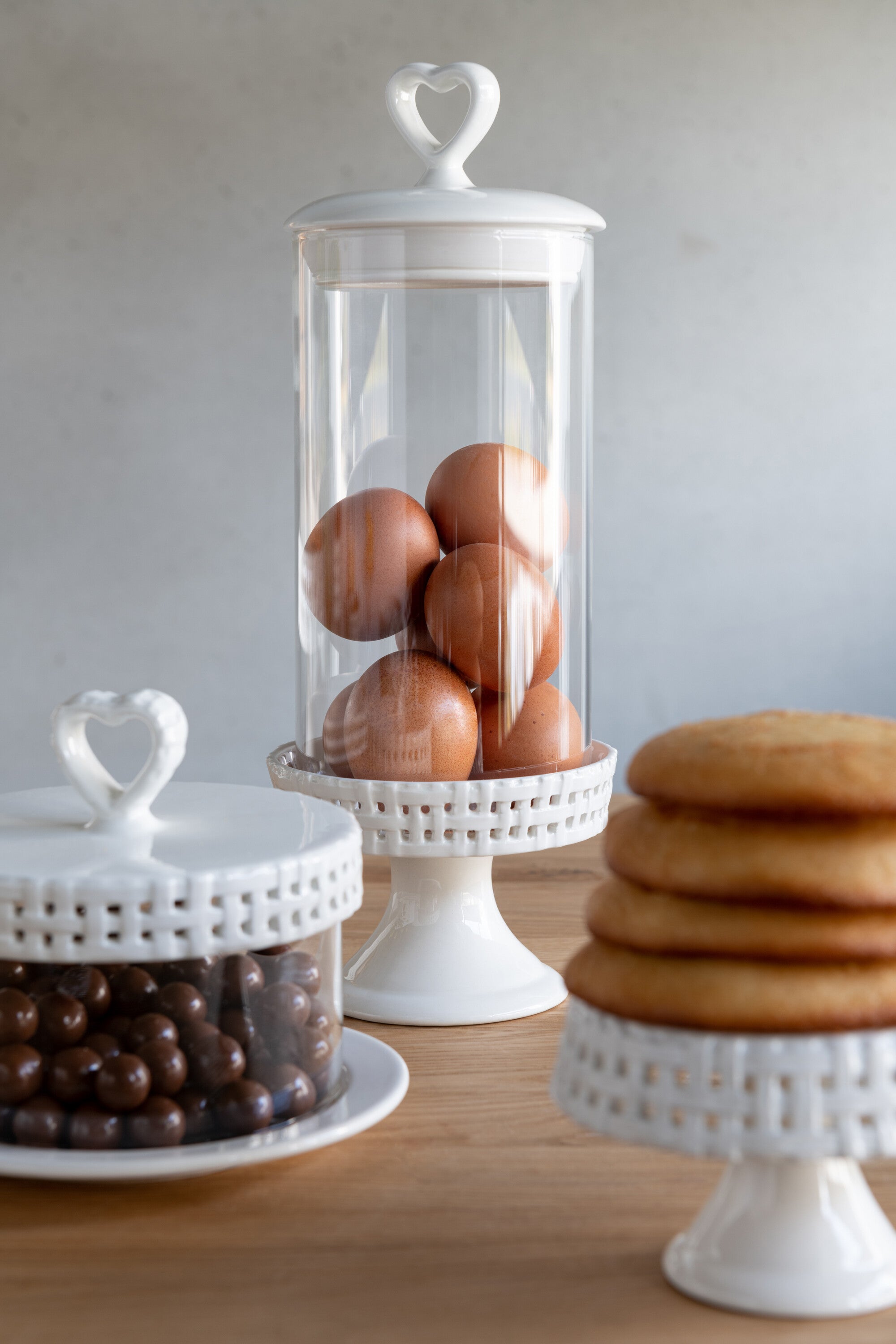 J-Line Cake bord onder glas - taartplateau - keramiek - wit - M