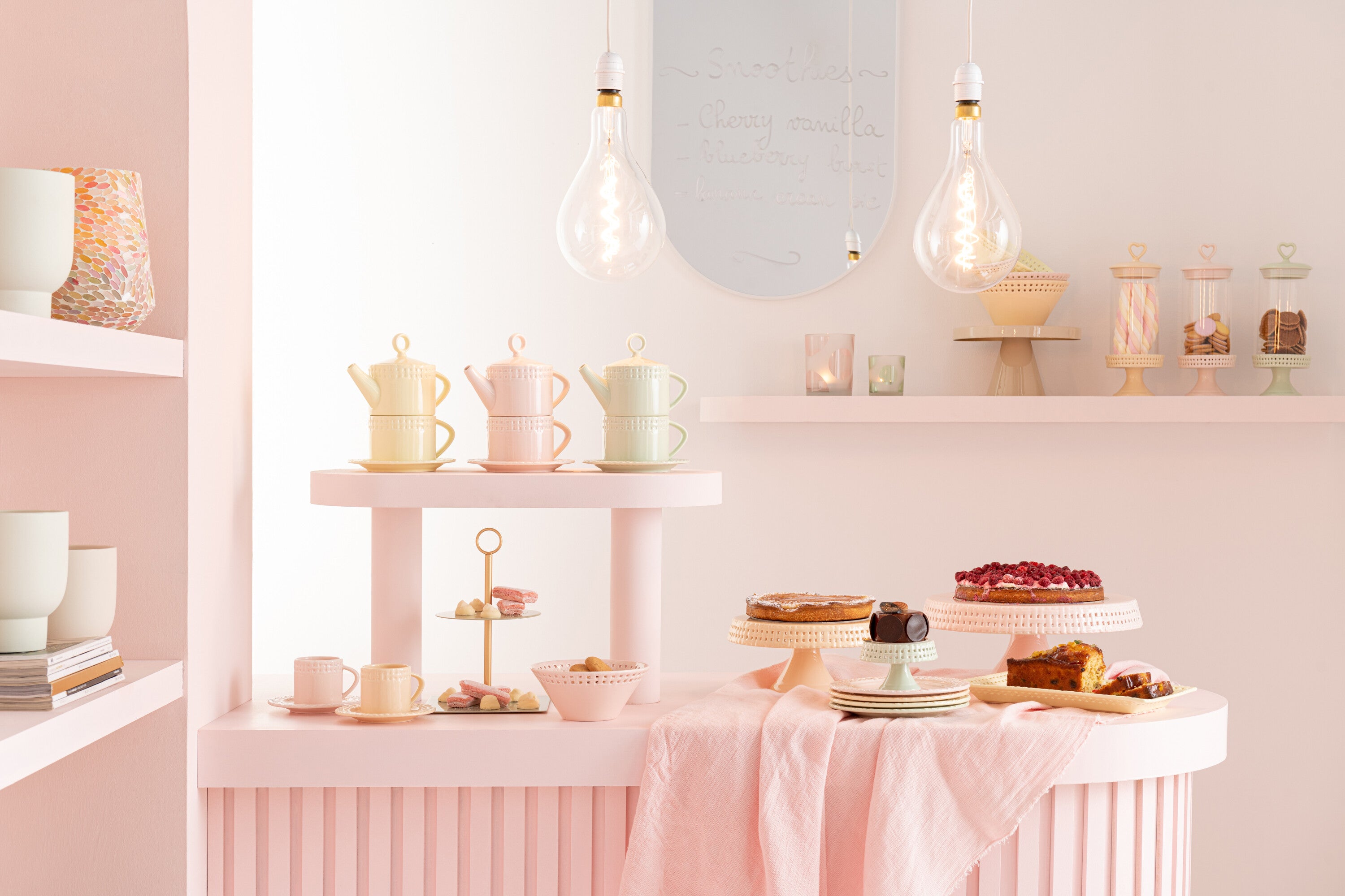 J-Line kopje + schoteltje - keramiek - perzik