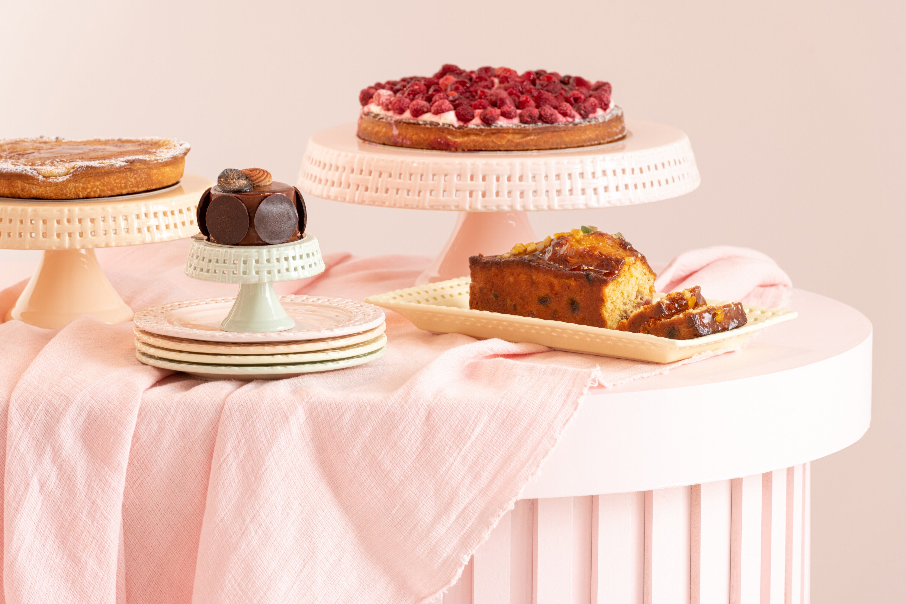 J-Line Cake bord - taartplateau - keramiek - roze - L