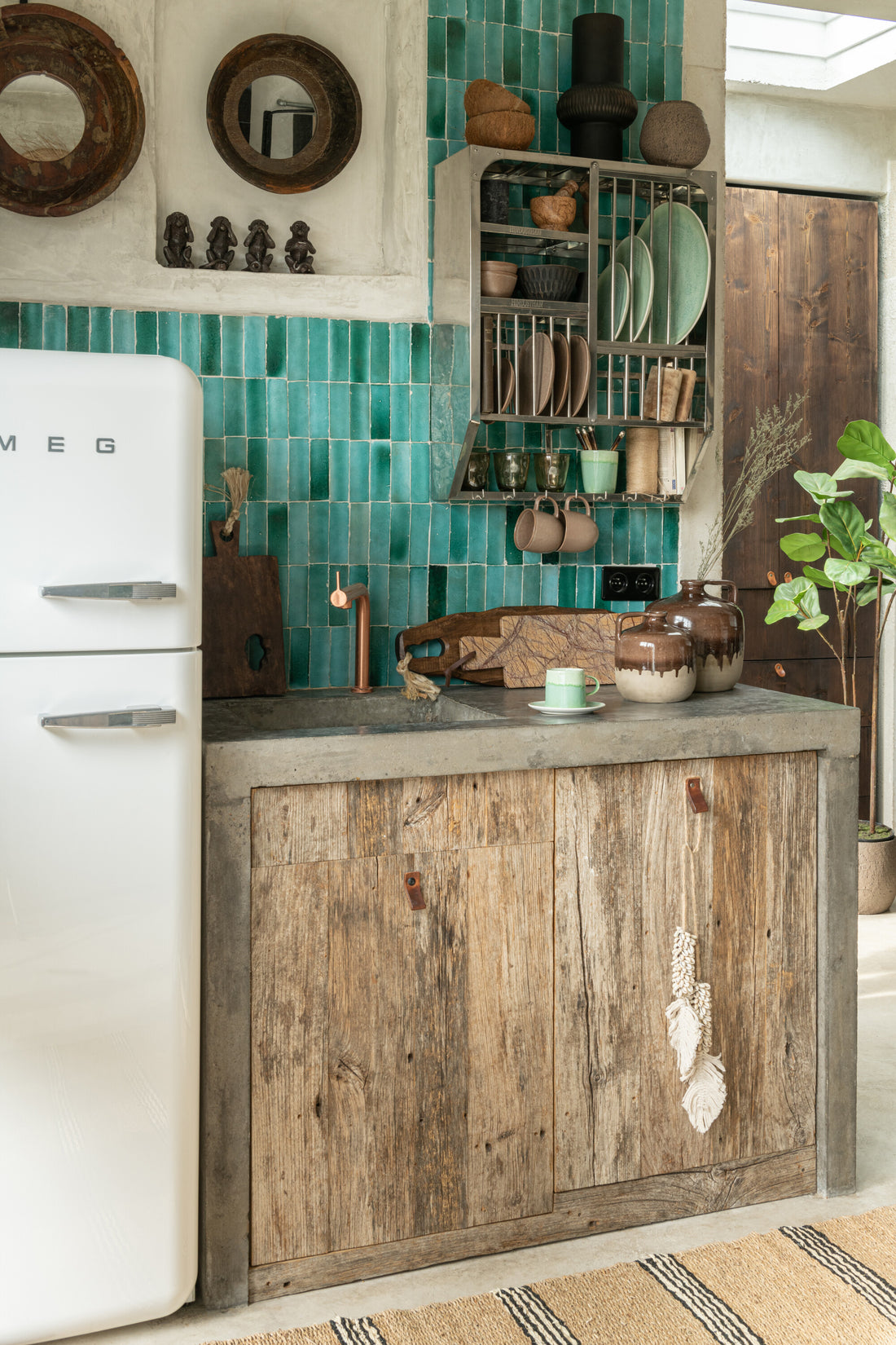 J-Line Kruik Handvat Keramiek Beige/Bruin Small - 19.50 cm hoog