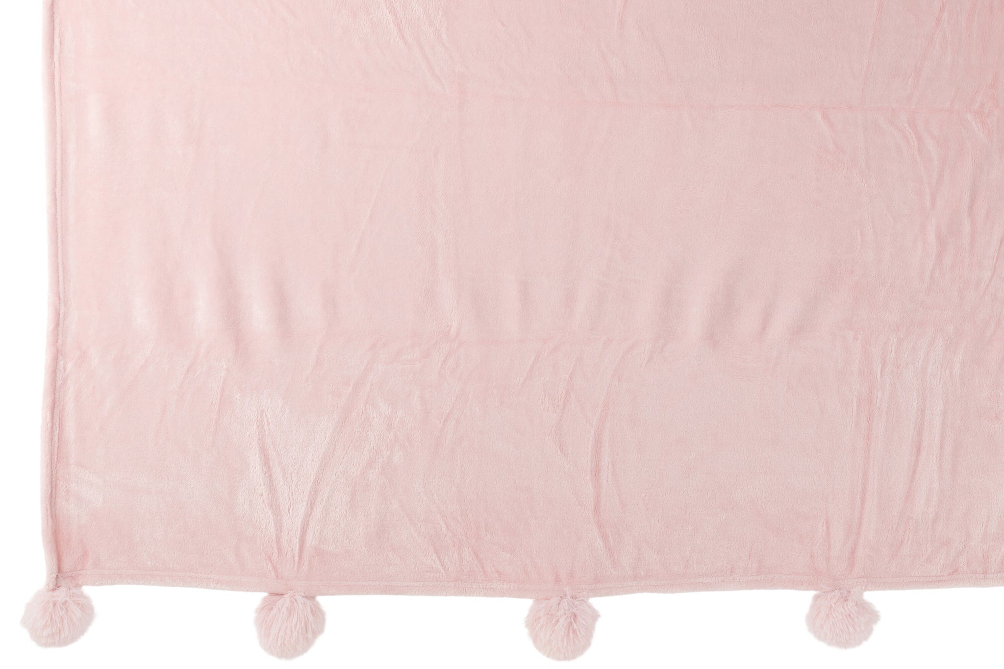J-Line Plaid Pompon - polyester - zachtroze - 170 x 130 cm