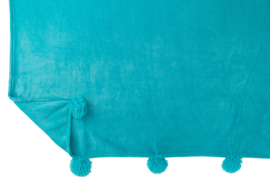 J-Line Plaid Pompon - polyester - zachtroze - 170 x 130 cm