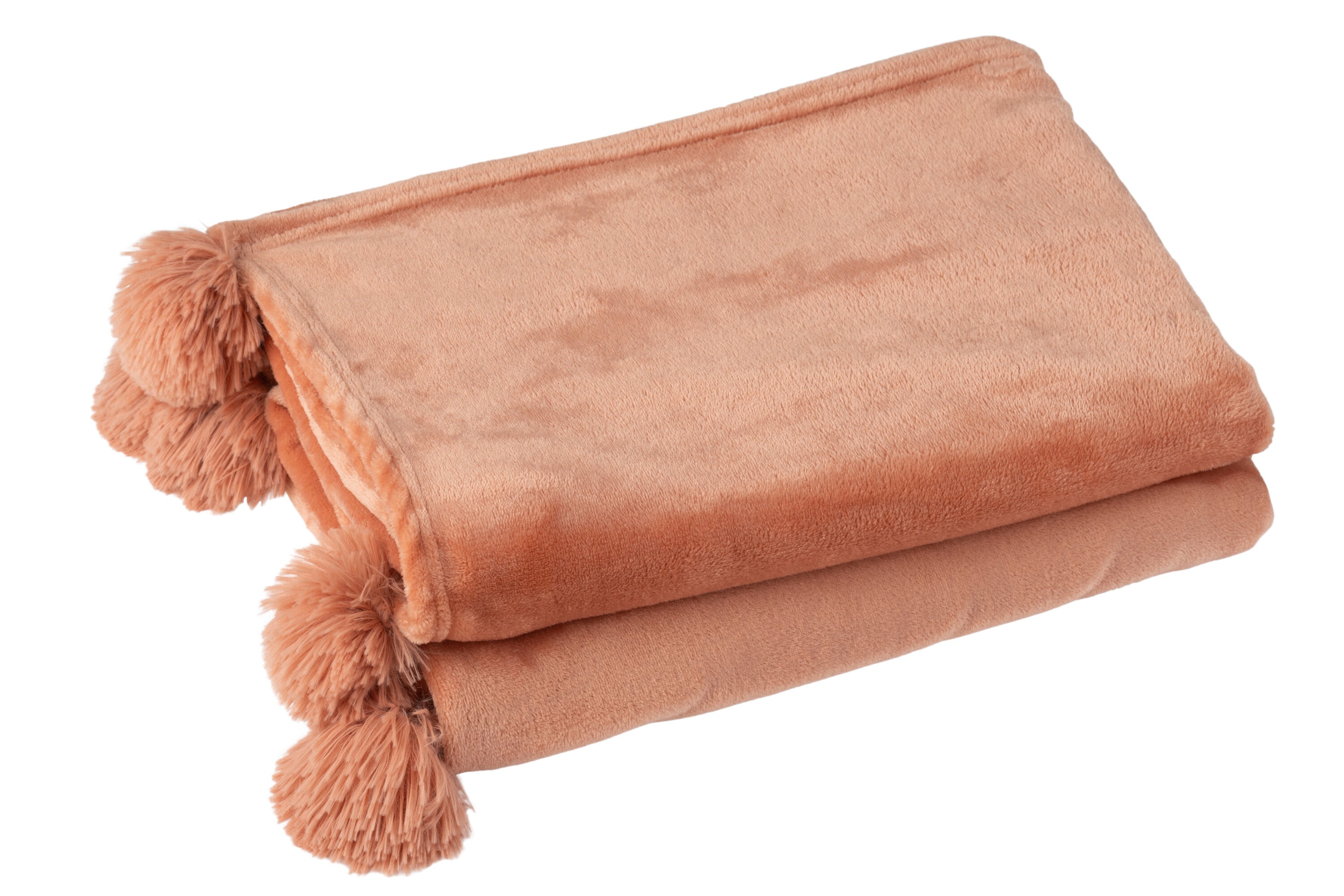 J-Line Plaid Pompon - polyester - perzik - 170 x 130 cm