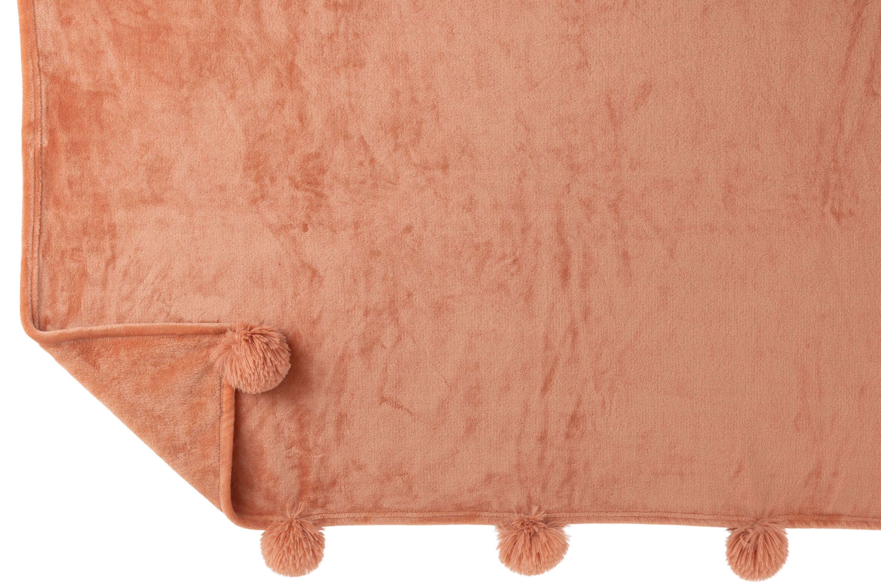 J-Line Plaid Pompon - polyester - oker - 170 x 130 cm