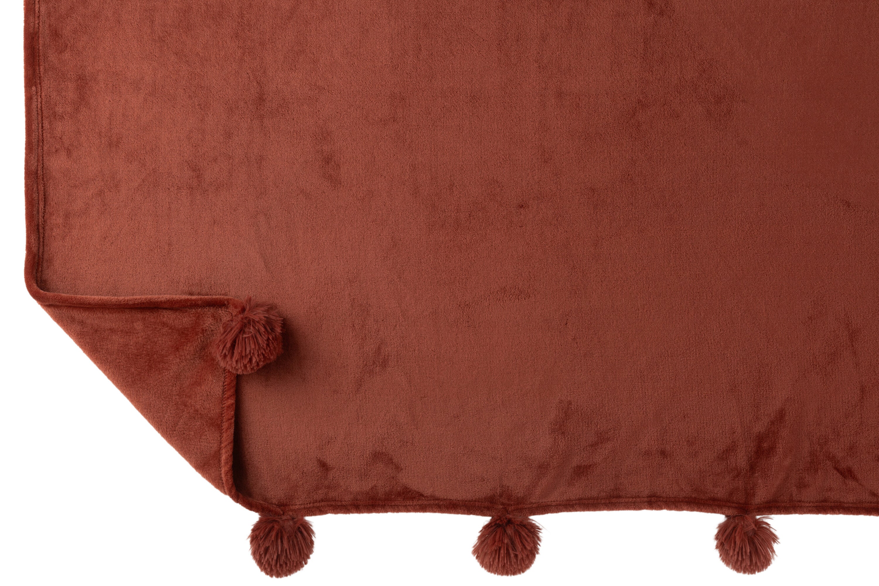 J-Line Plaid Pompon - polyester - perzik - 170 x 130 cm