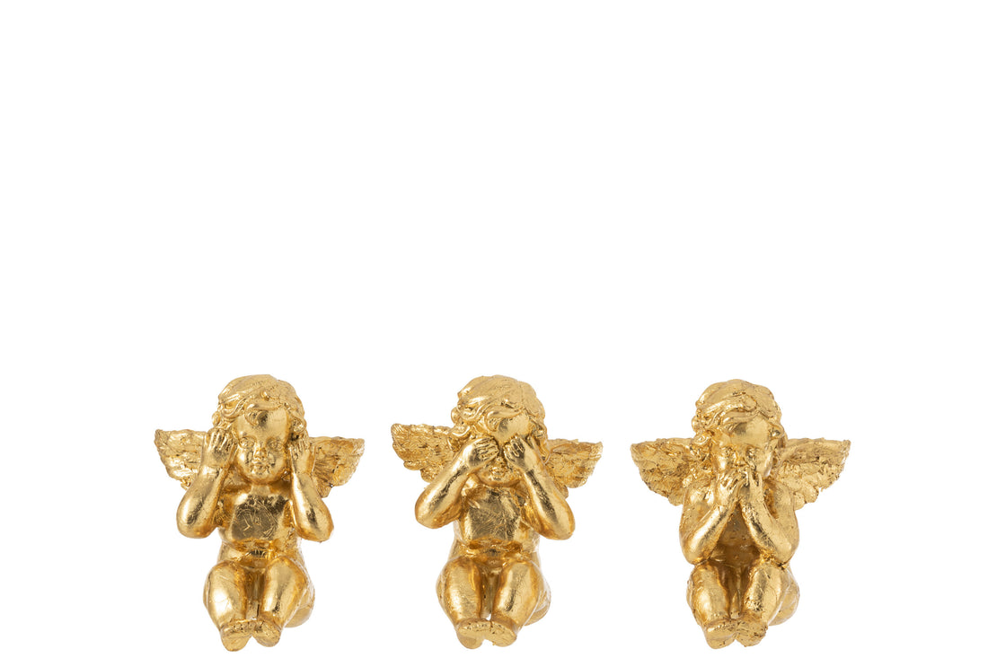 Engelen Zien/Horen/Spreken Poly Goud Kleine Assortiment Van 3