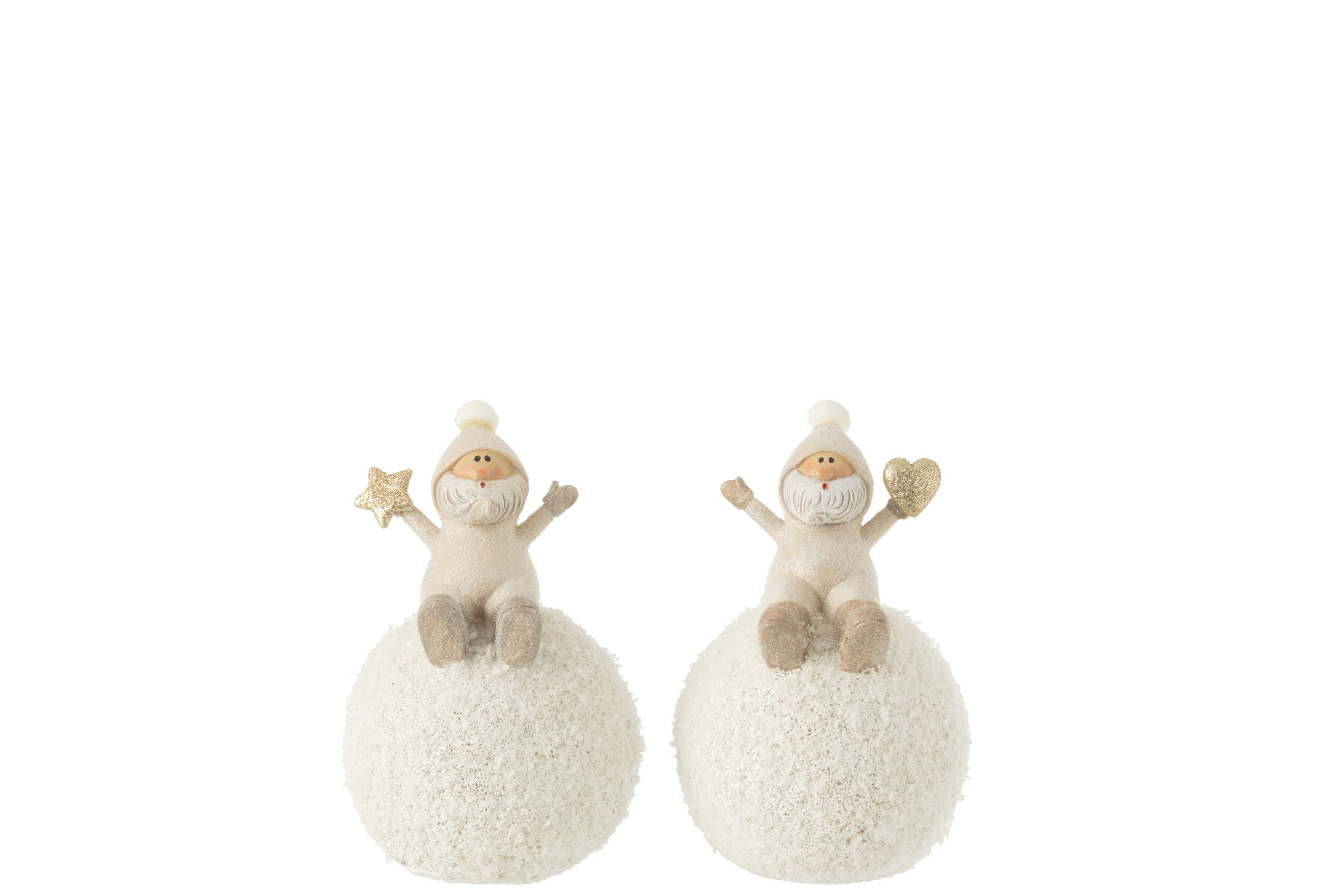 Santas Op Bal Ster Hart Poly Grijs Assortiment Van 2