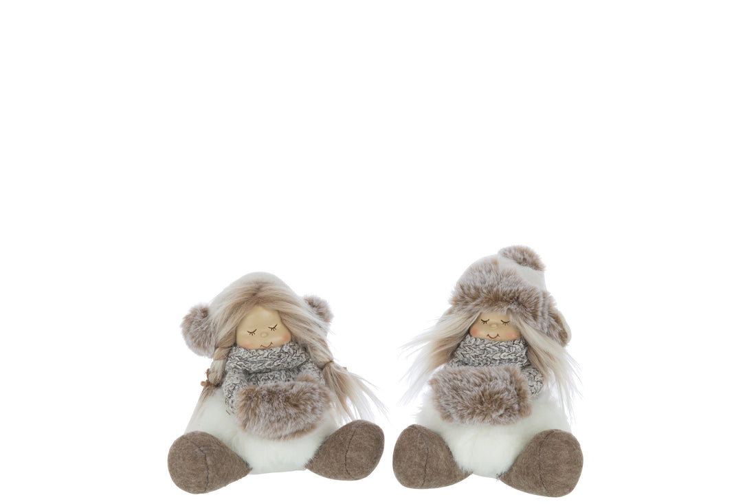 Meisjes Zittende Hoed Bont Polyester Wit/Bruin Assortiment Van 2