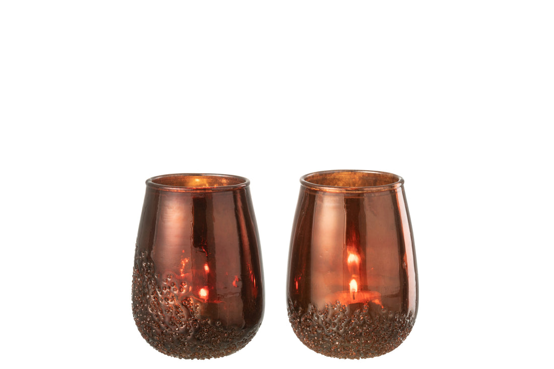 Theelichthouder Spiegel Koper/Rood Glas Klein Assortiment Van 2