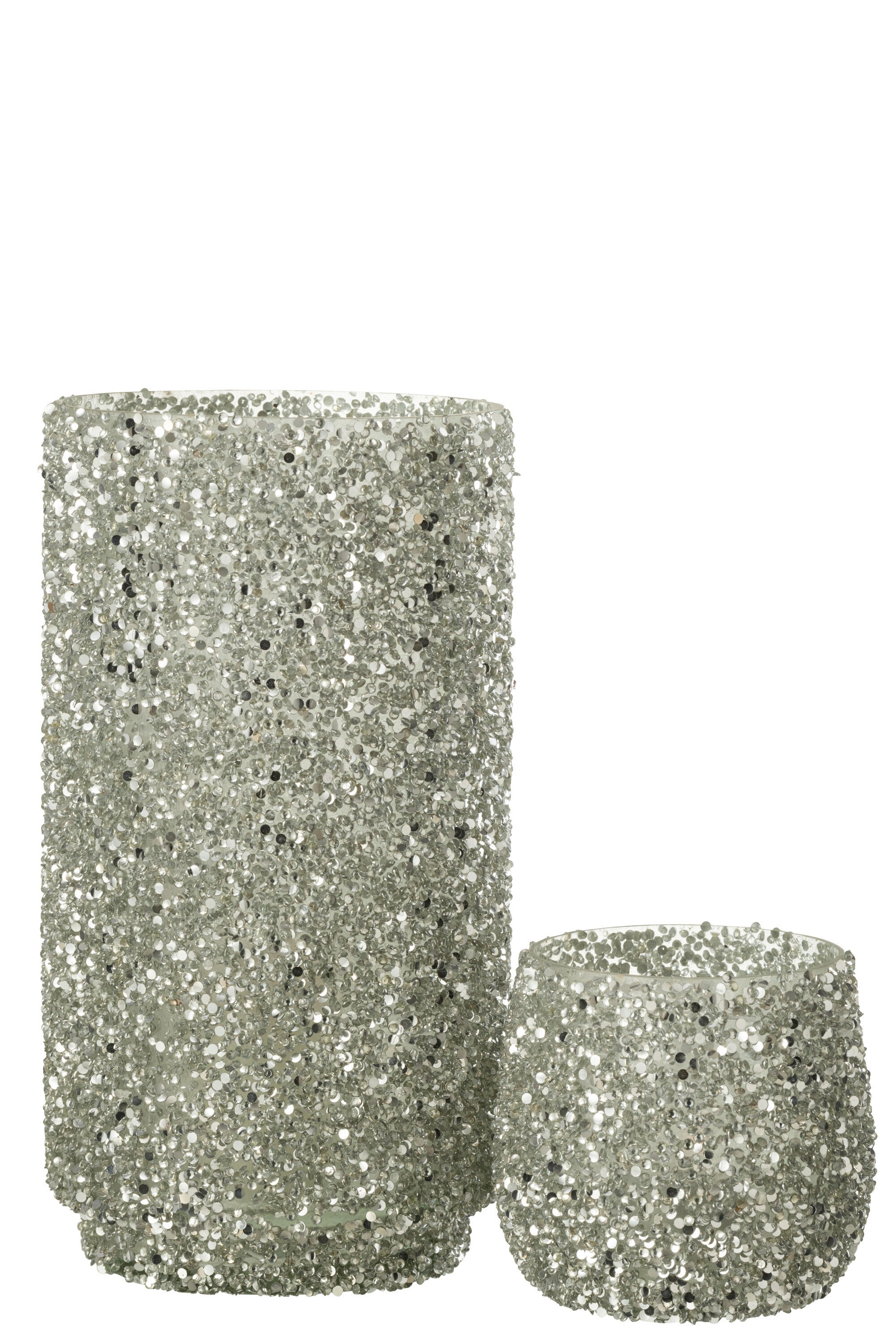 J-Line lantaarn glitter glas zilver groot