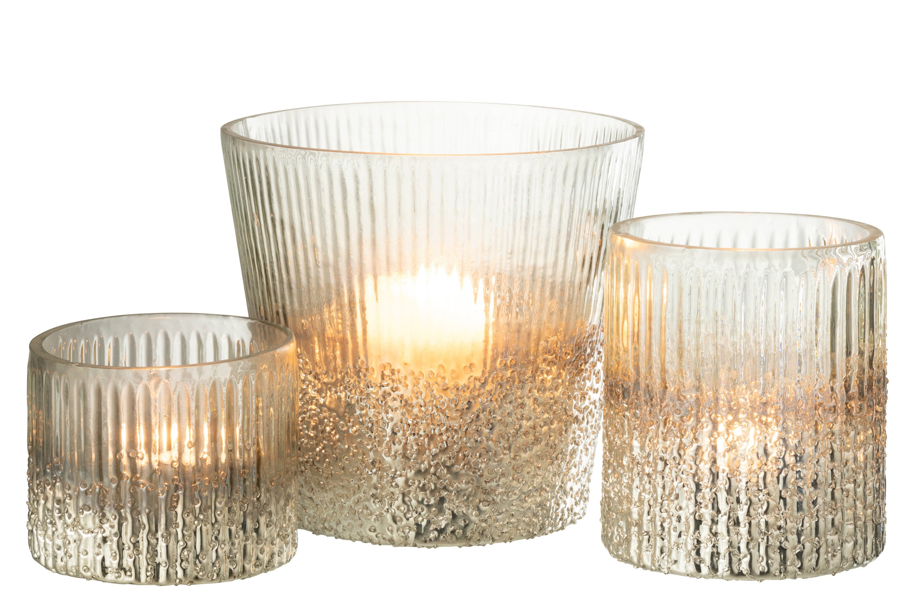 Orkaan Geribbeld Glas Zilver/Transparant Groot