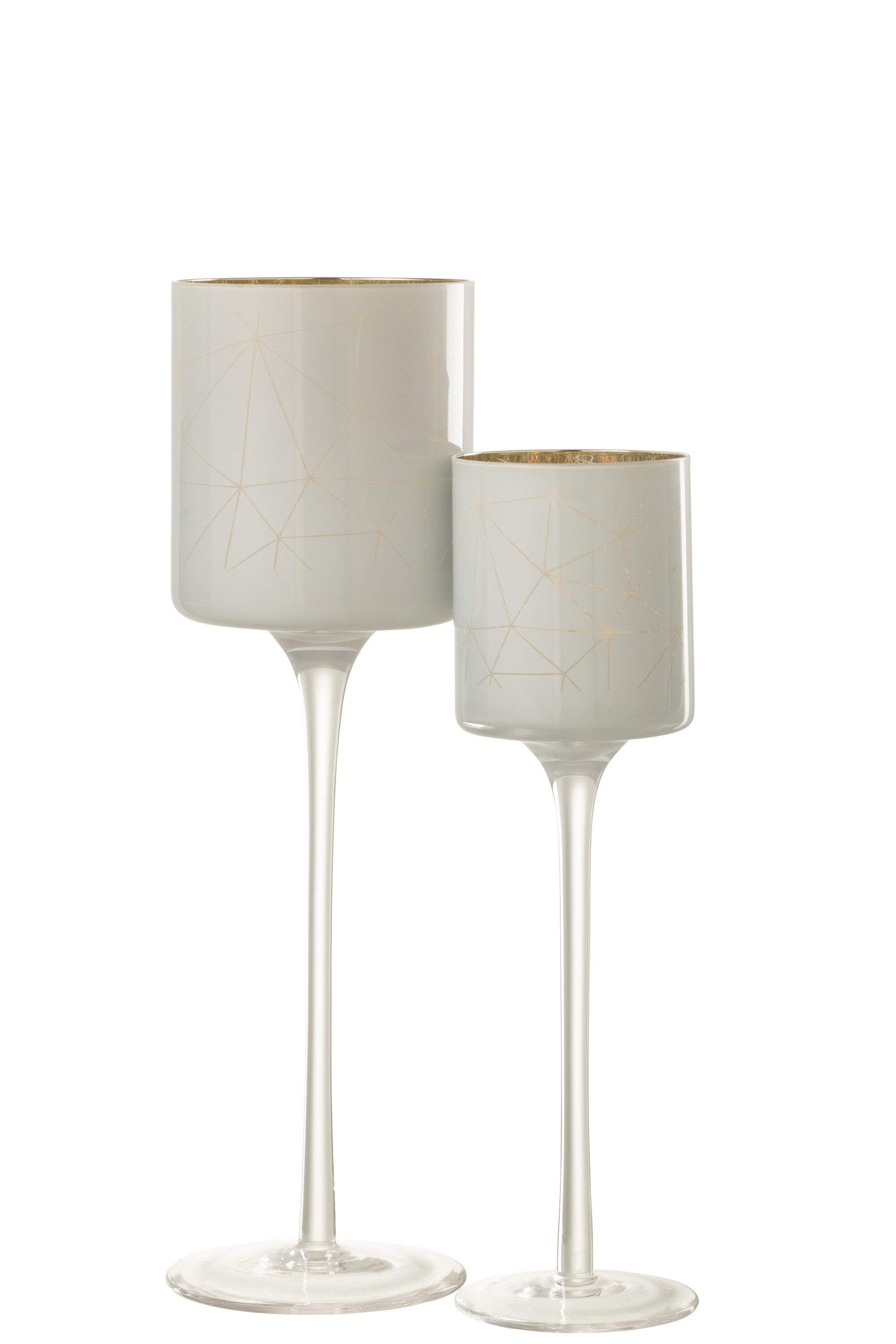 J-Line Theelichthouder Op Voet Milano Glas Wit/Goud Large