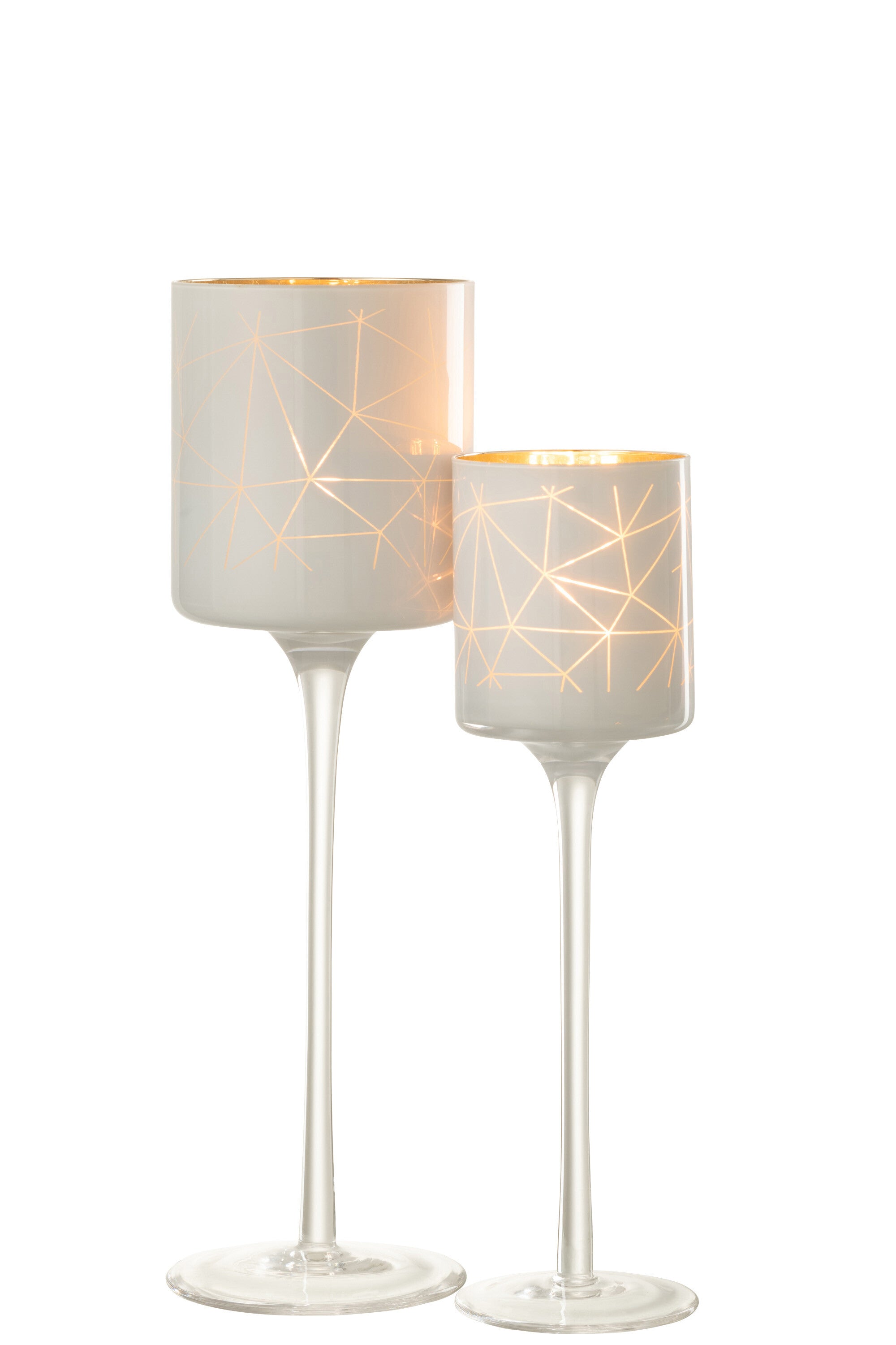 J-Line Theelichthouder Op Voet Milano Glas Wit/Goud Large