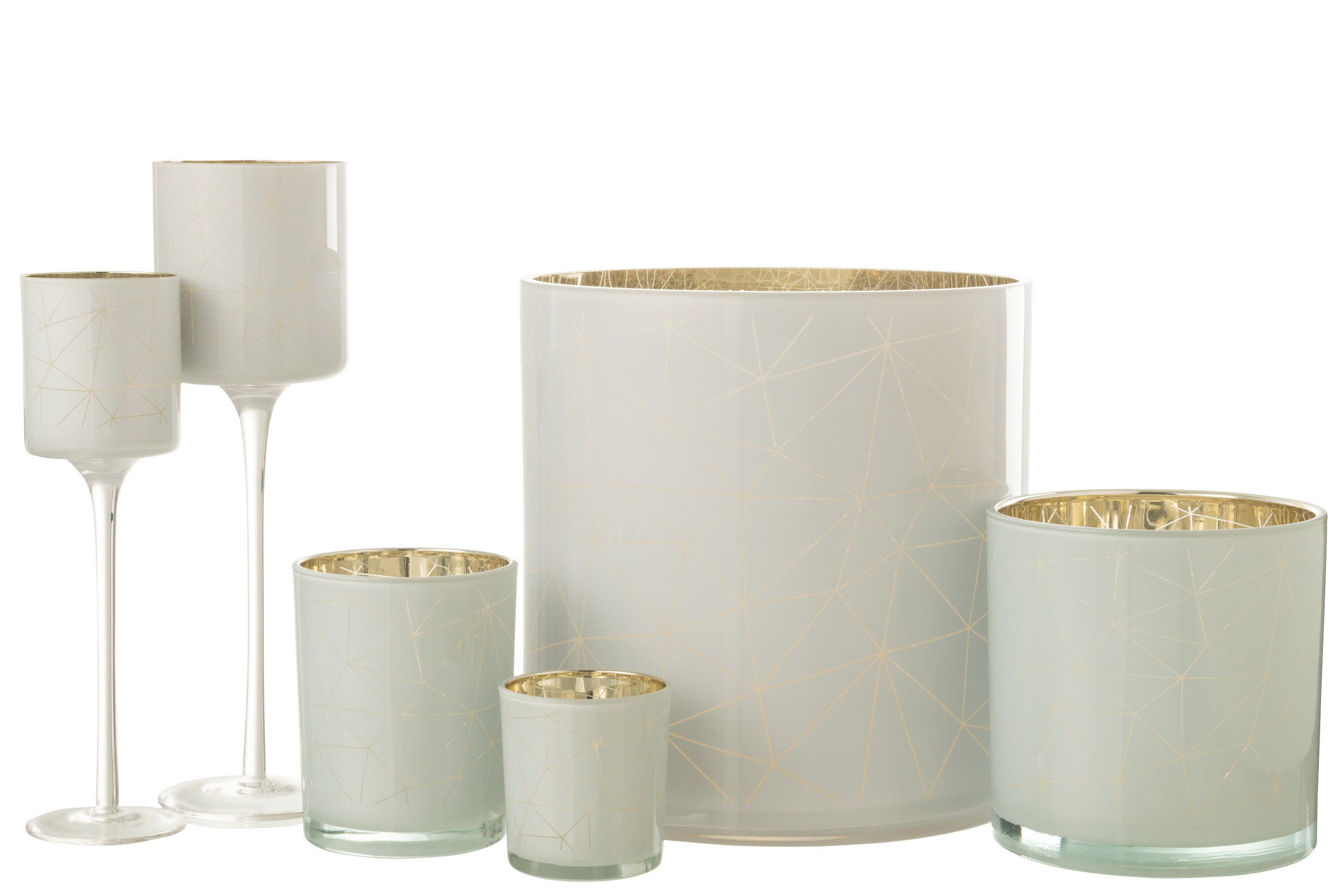 J-Line Theelichthouder Op Voet Milano Glas Wit/Goud Large
