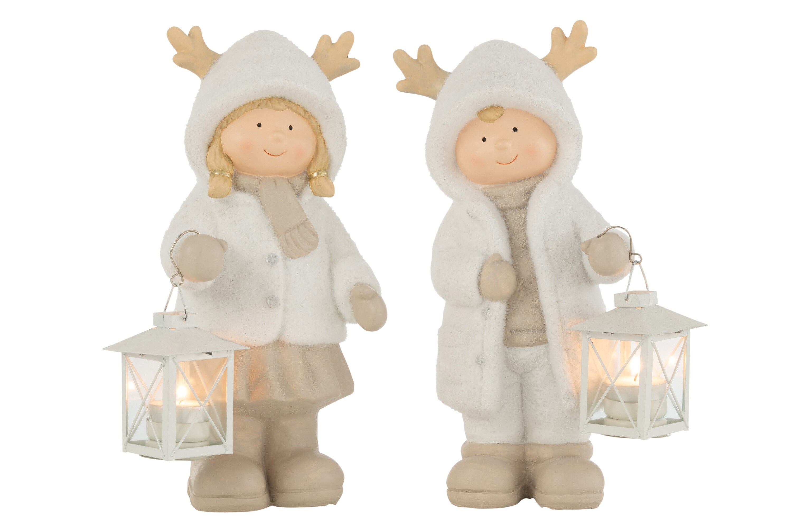 Theelichthouder Jongen en Meisje Lantaarn Hars Mix Assortiment Van 2