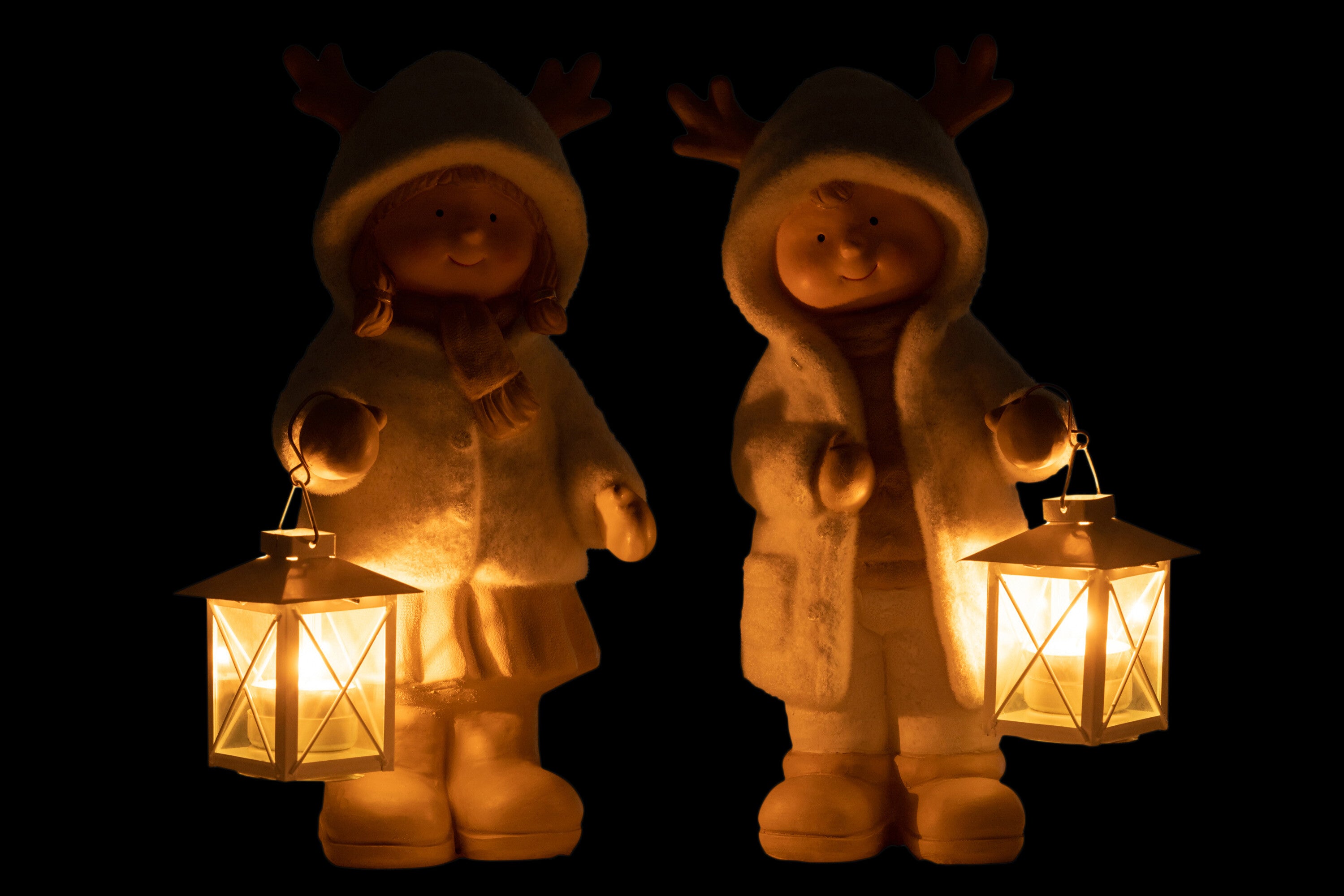 Theelichthouder Jongen en Meisje Lantaarn Hars Mix Assortiment Van 2