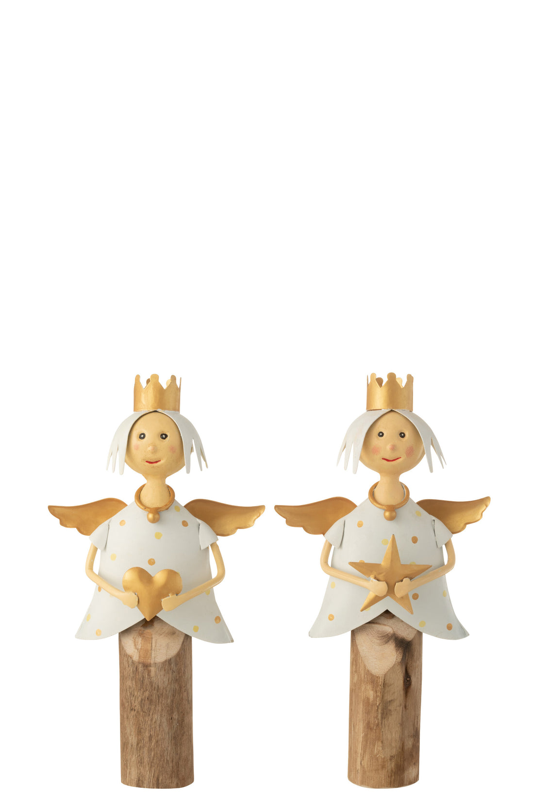 Engel Ster Hart Op Stand Ijzer/Hout Wit/Goud Assortiment Van 2