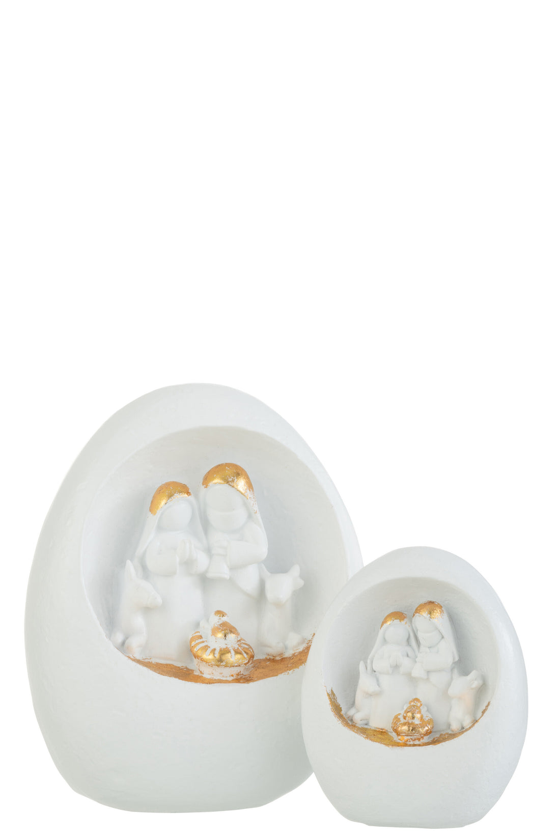 J-Line Kerststal In Steen Wit/Goud L - 16 x 11,5 x 19 cm