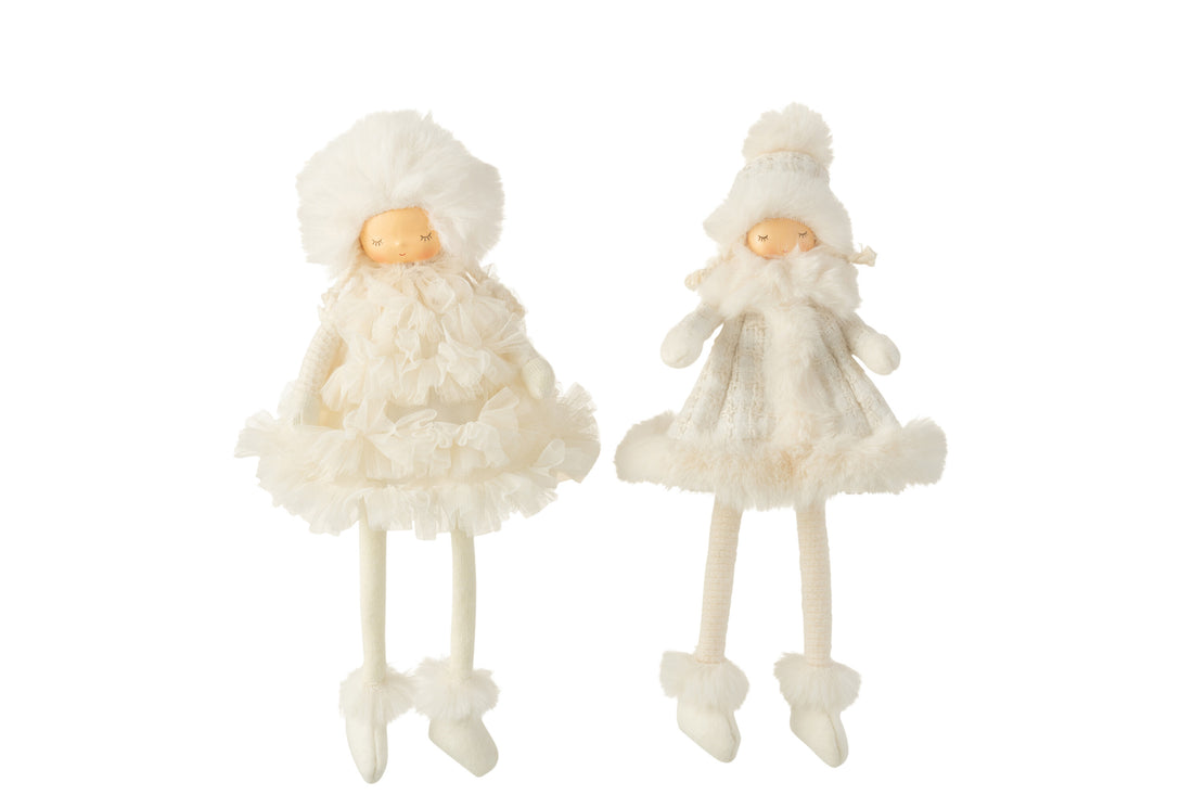 Meisje zittend bont textiel wit assortiment van 2