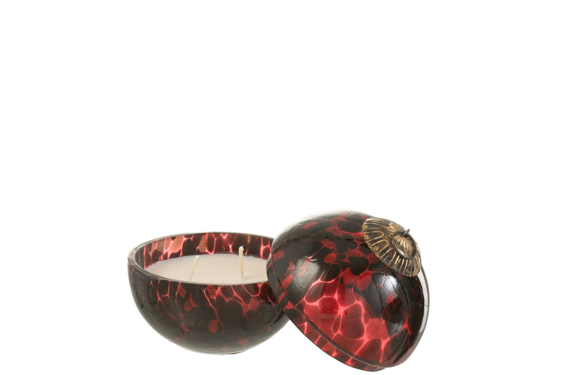 J-Line Geurkaars kerstbal gevlekt - glas - rood/zwart - 20U