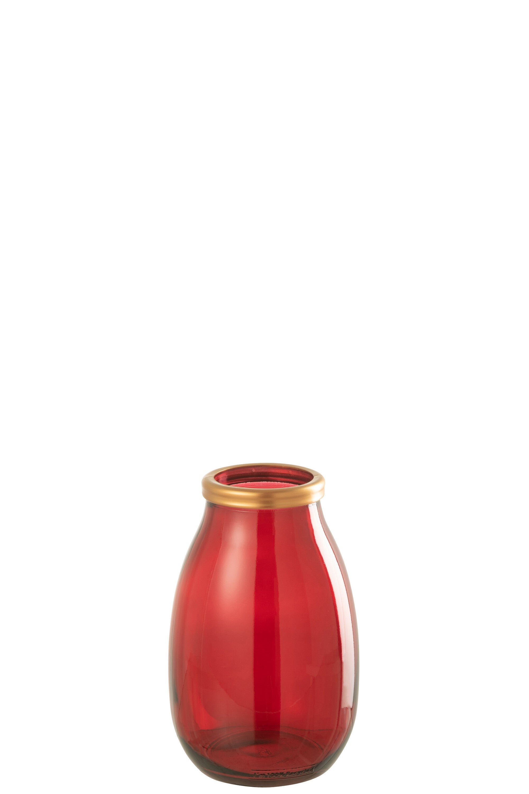 J-Line Vaas Goud Boord Glas Rood Small - 28.00 cm hoog