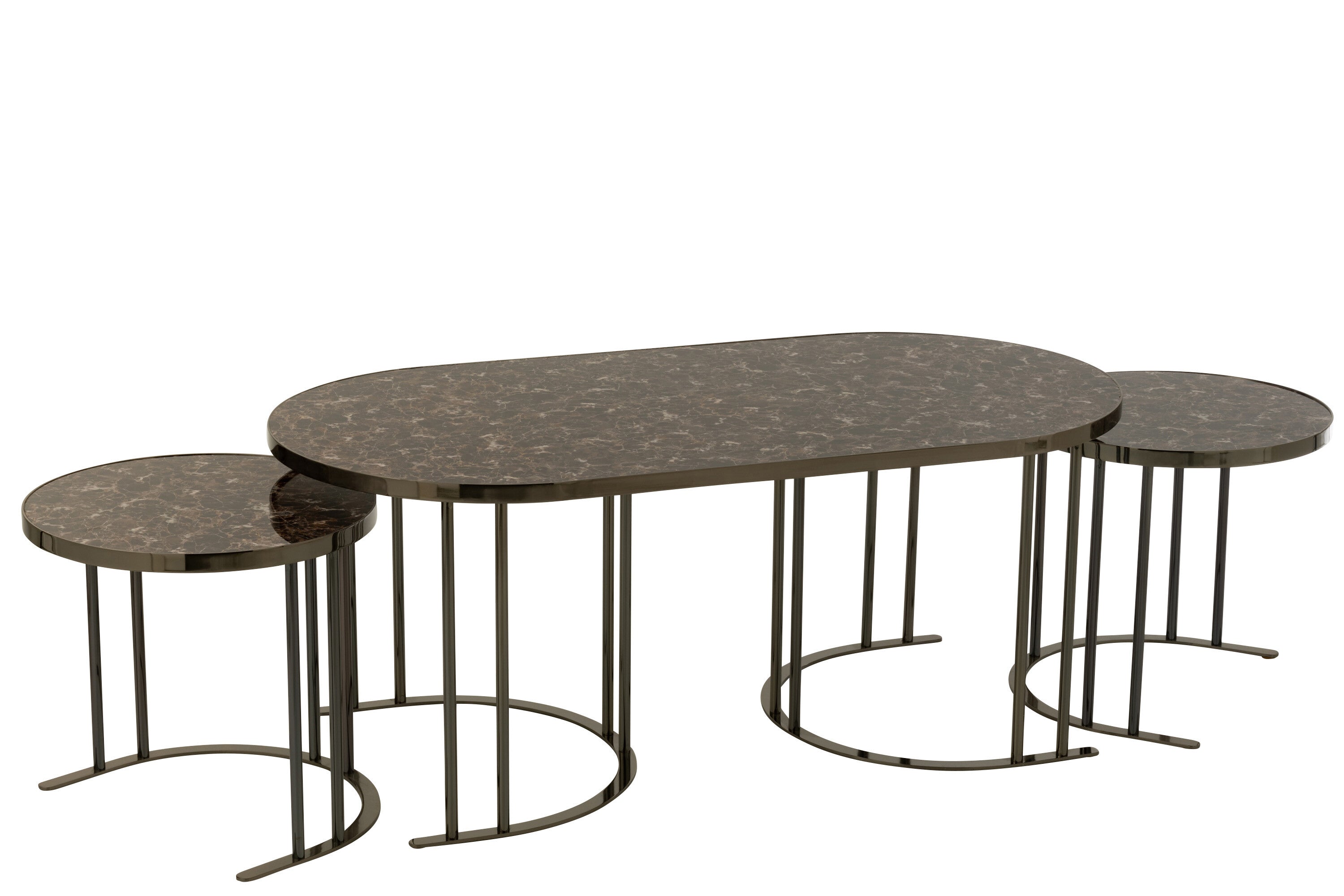 J-Line Set Van 3 Salontafels Zilver/Bruin Metaal/Mdf - 120.00 x 60.00 x 48.00 cm