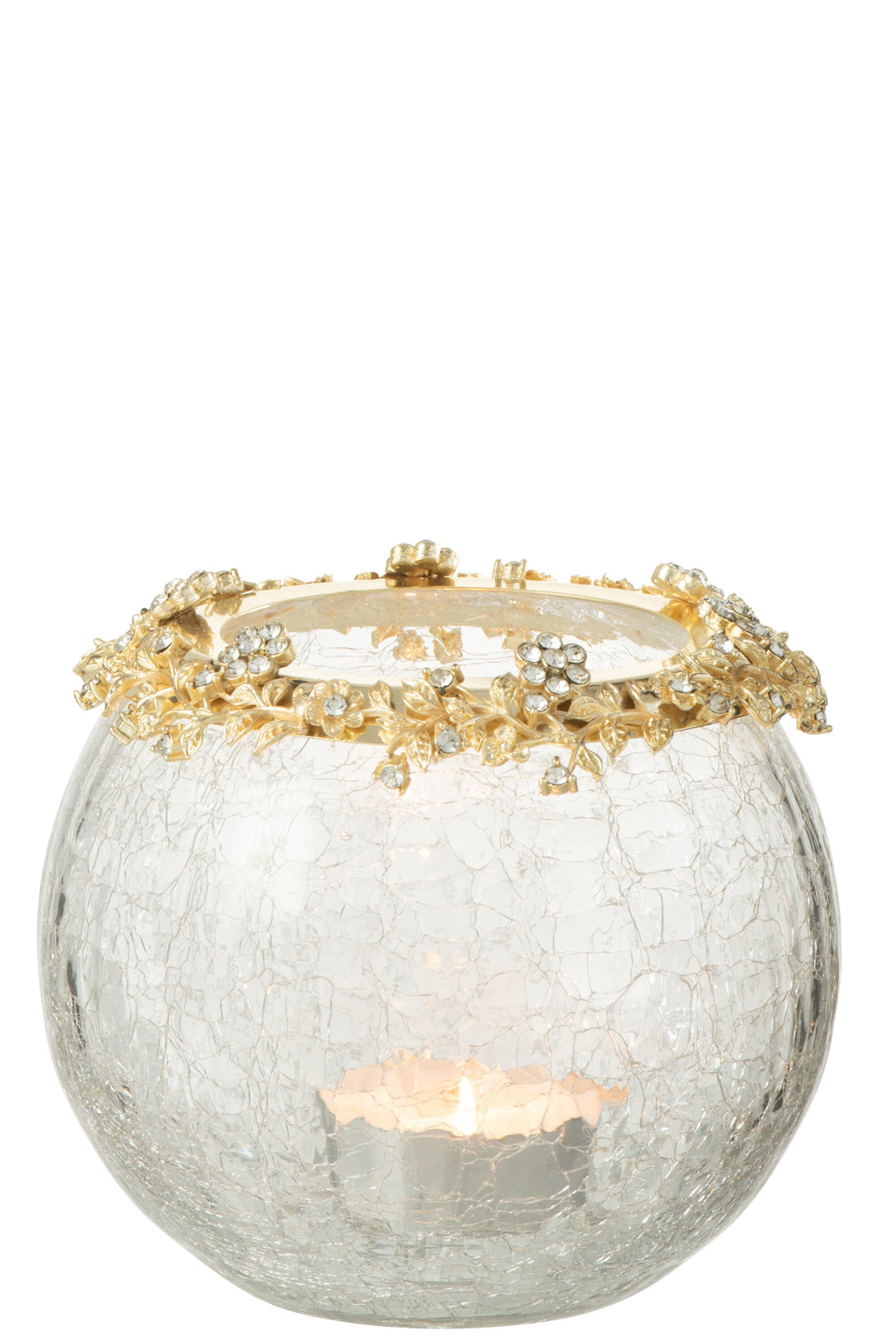 J-Line Theelichthouder Volve Metaal/Glas Goud/Transparant Large