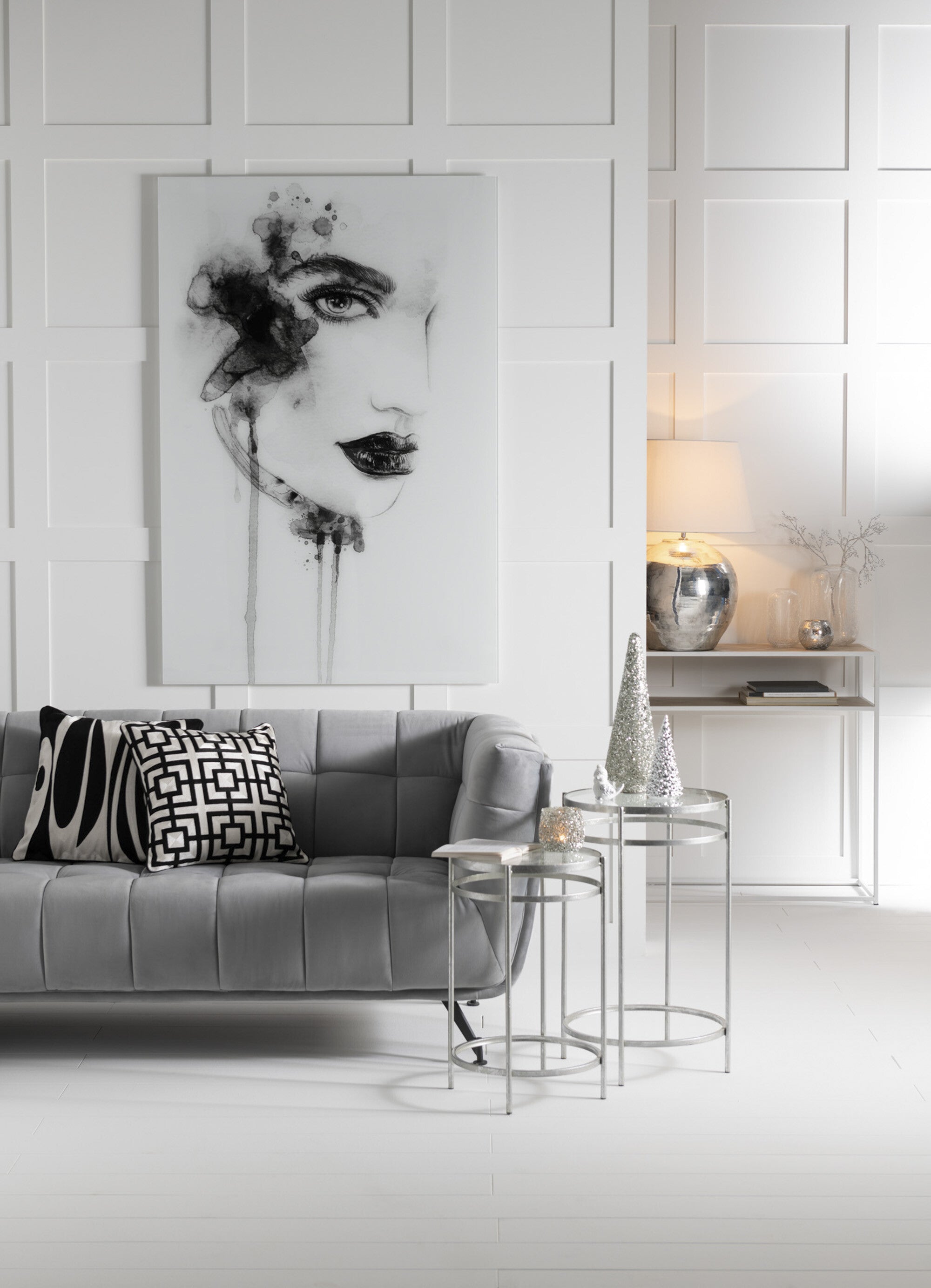 Wanddecoratie Aquarel Glas/Papier Wit/Zwart