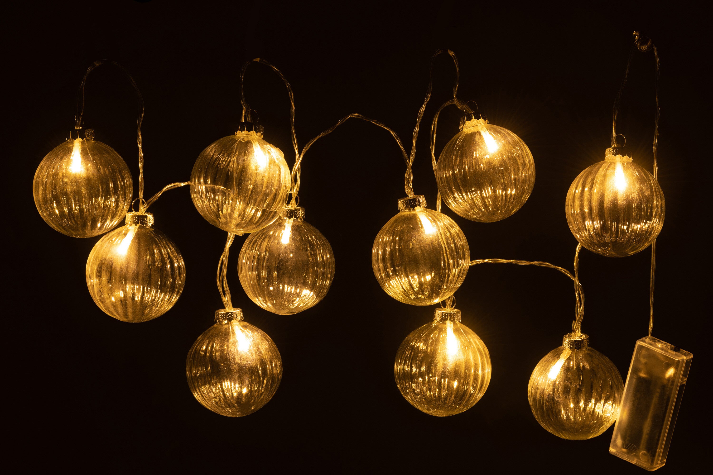 J-Line Slinger 10 Ballen+ Led Geribbeld Glas Transparent