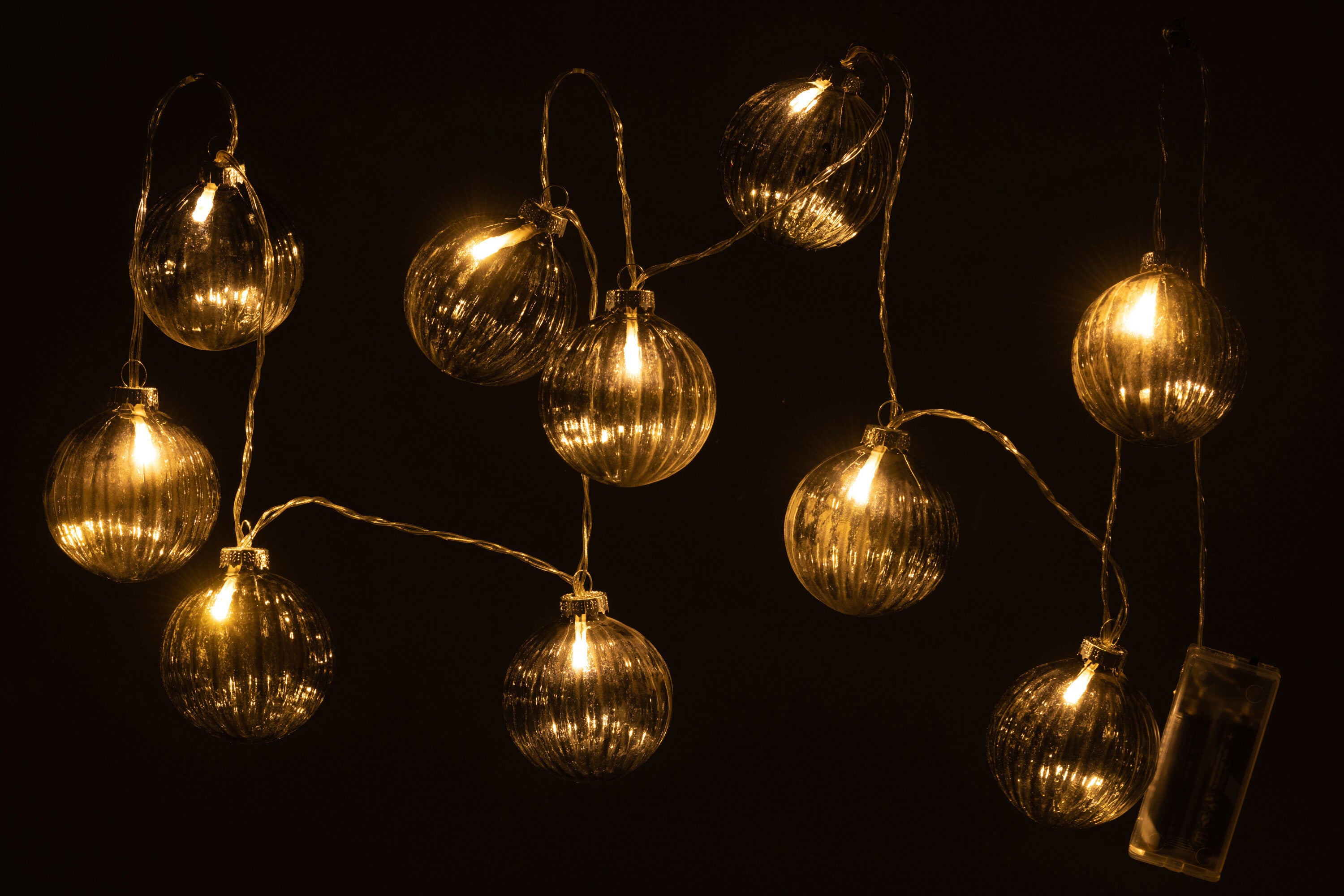 J-Line Slinger 10 Ballen+ Led Geribbeld Glas Donker Grijs