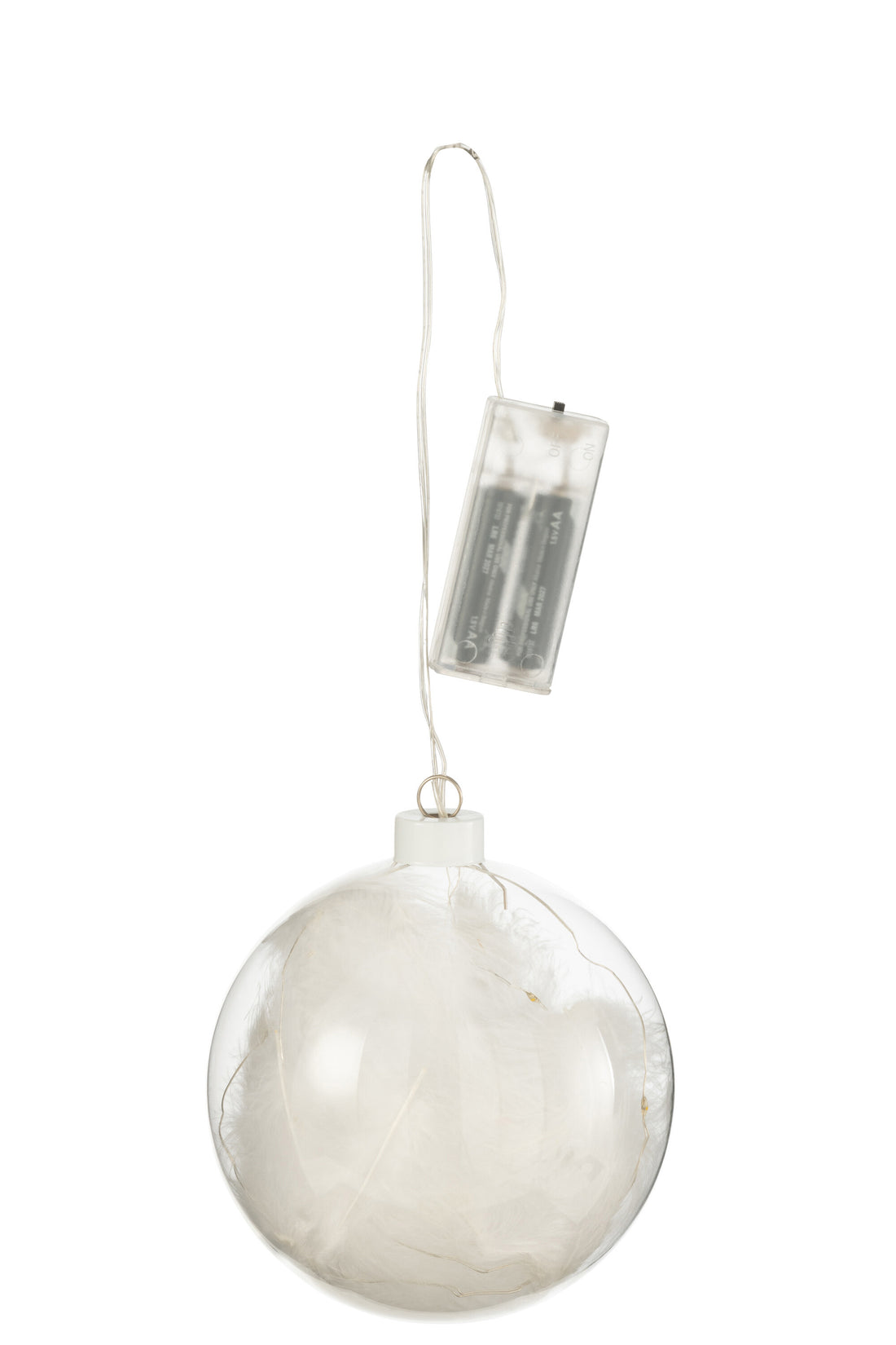 J-Line Bal Deco Pluimen+Led Lichtjes Glas Wit Small