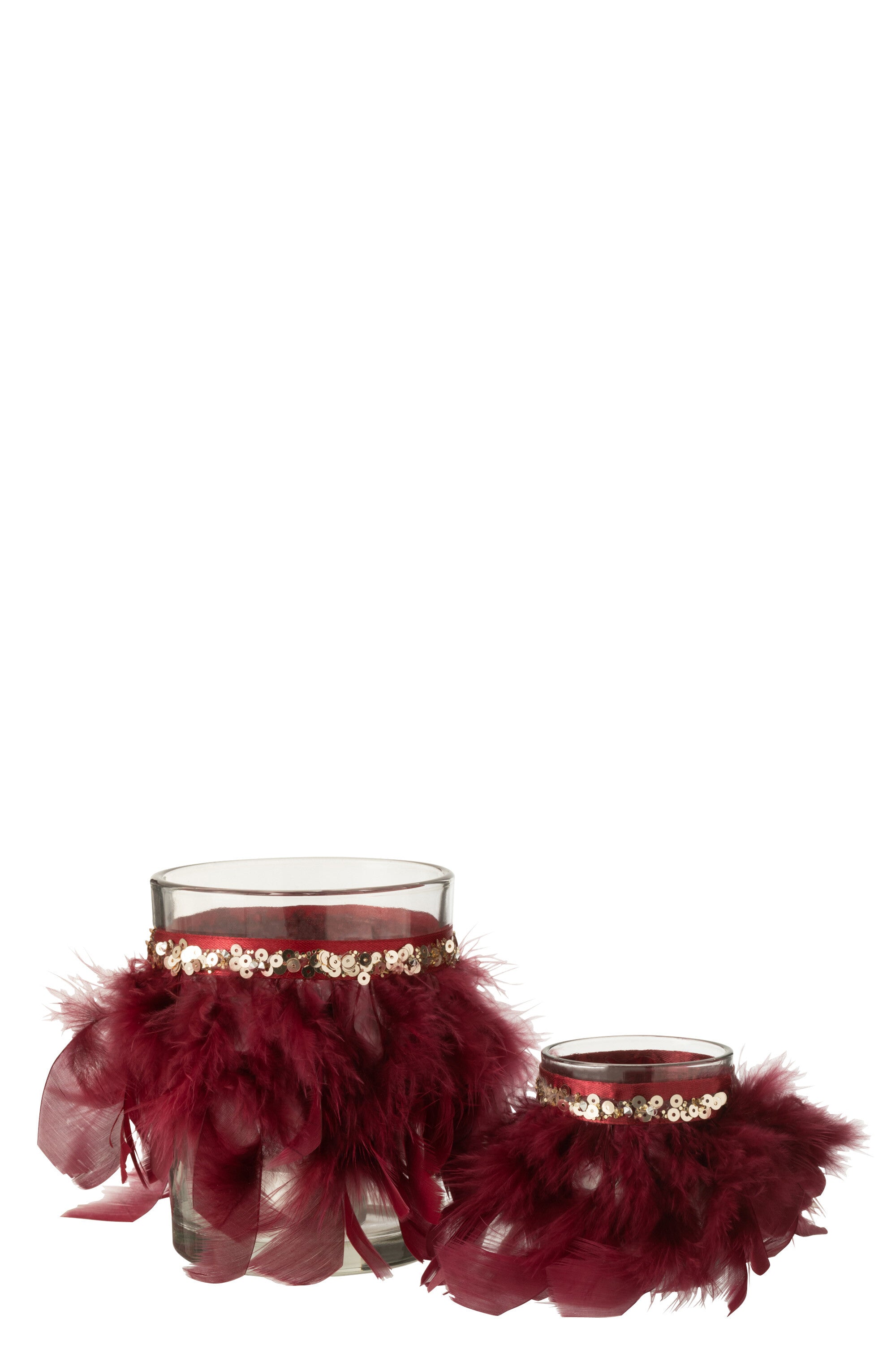 J-Line theelichthouder Veren - glas - burgundy - large